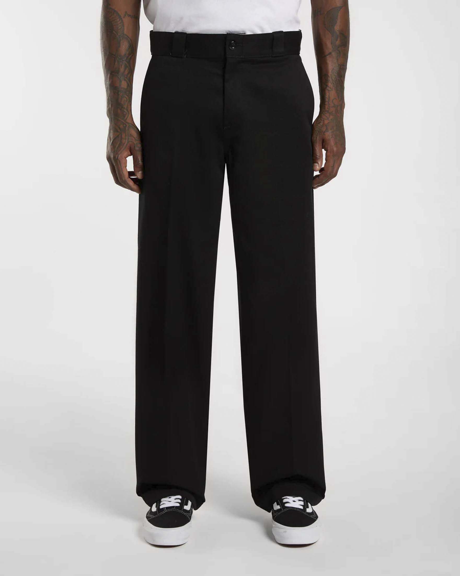 Pantaloni da lavoro neri in twill a vita alta e gamba dritta