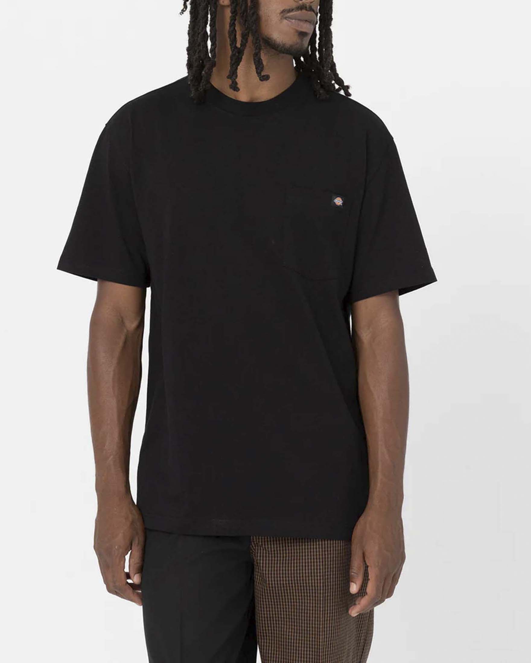 T-shirt mezza manica nera in jersey di cotone con taschino al petto
