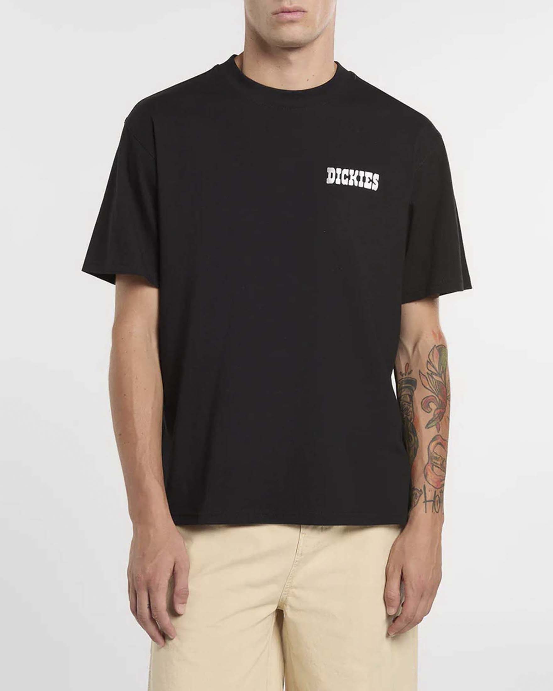 T-shirt mezza manica Dickies nera in cotone con stampa grafica chiavi sul retro