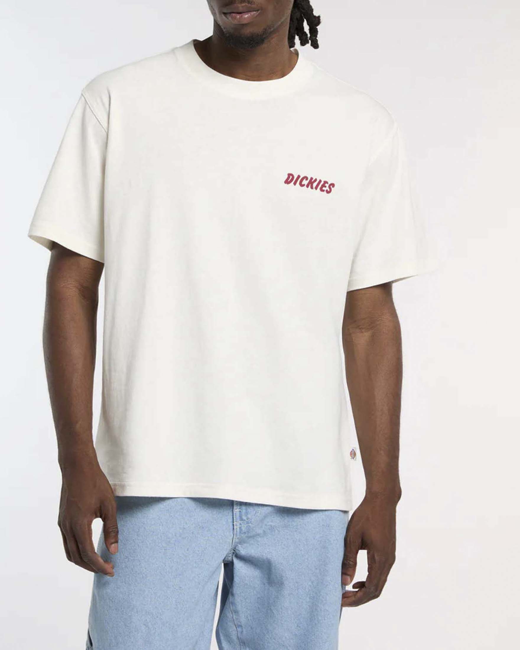 T-shirt mezza manica Dickies panna in cotone con stampa grafica sul retro