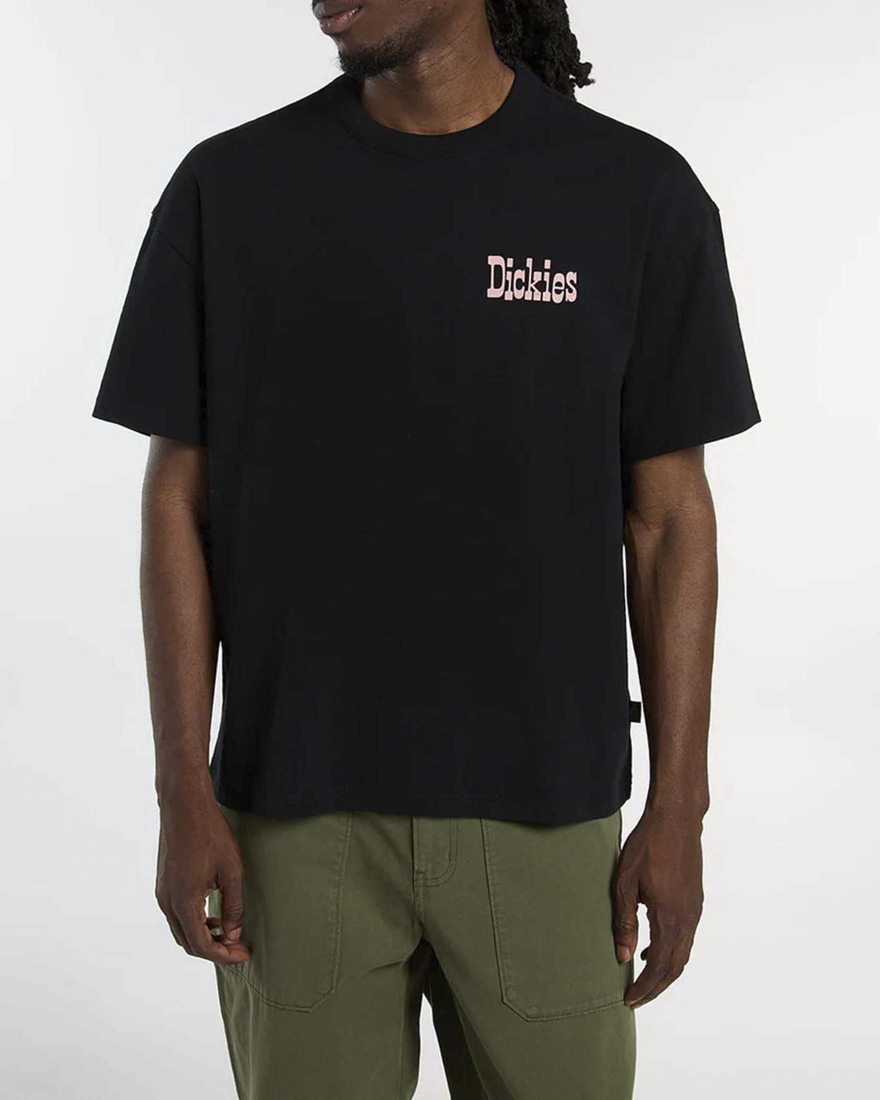 T-shirt mezza manica nera in cotone con stampa grafica dadi sul retro