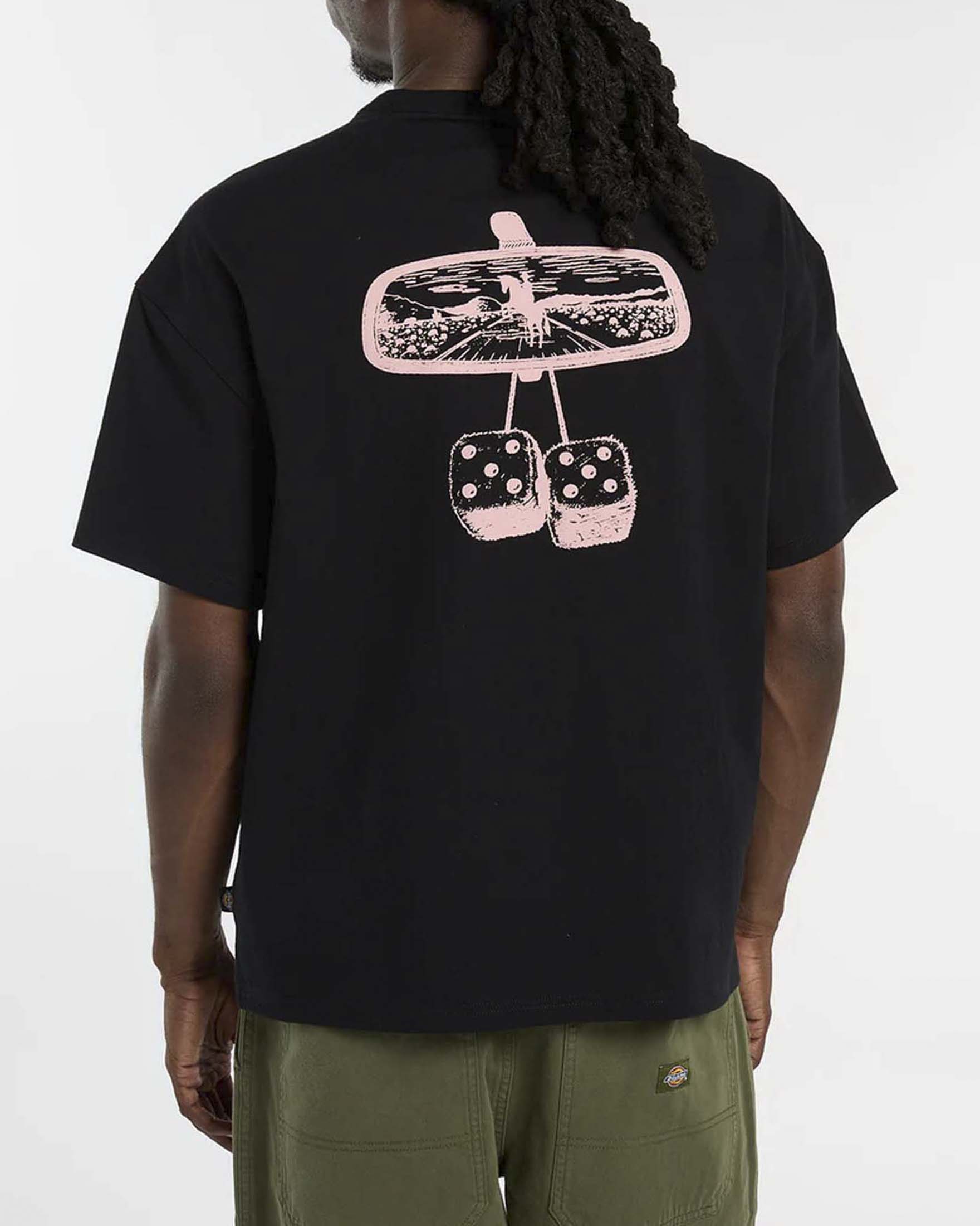 T-shirt mezza manica Dickies nera in cotone con stampa grafica dadi sul retro image