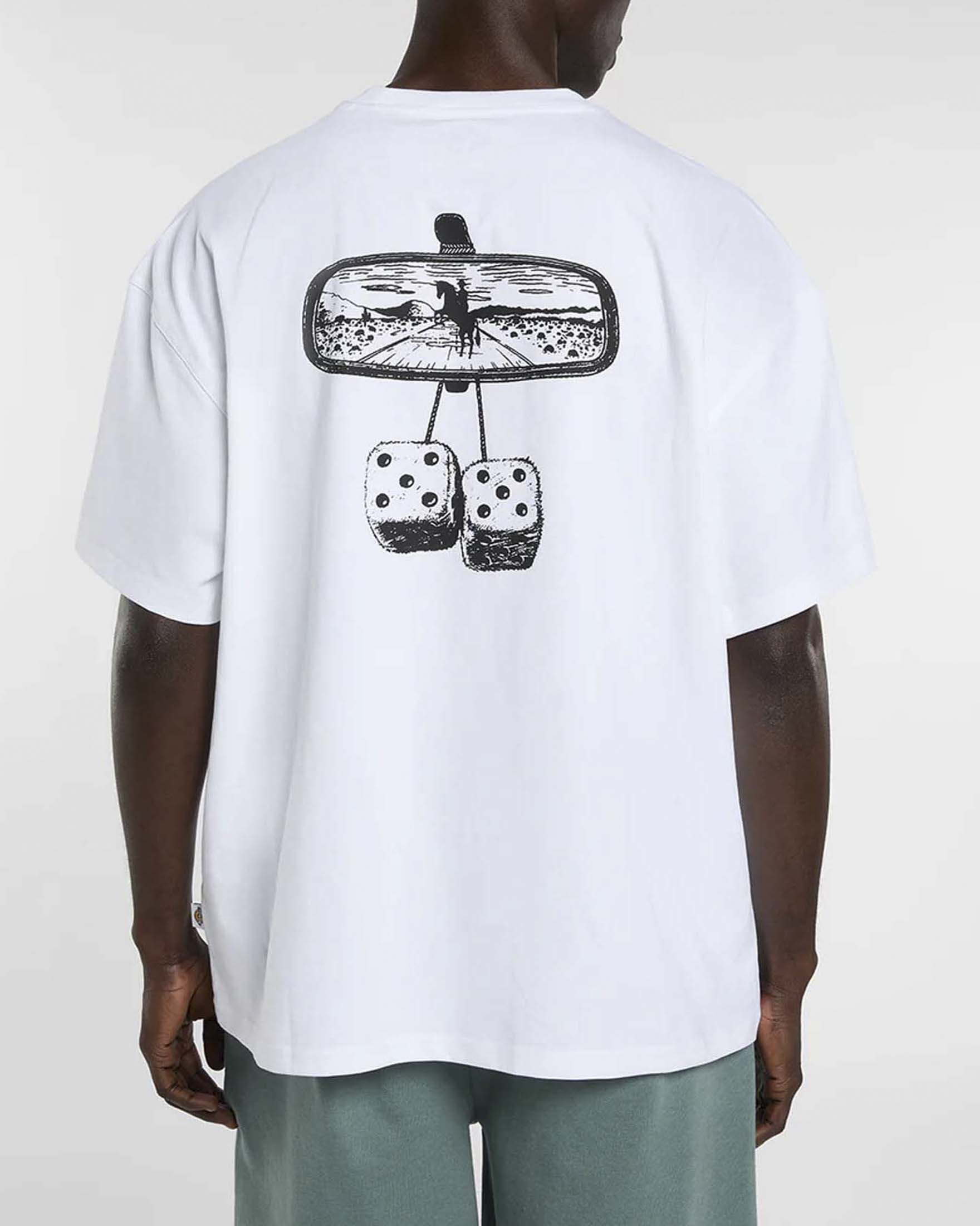 T-shirt mezza manica Dickies bianca in cotone con stampa grafica dadi sul retro image