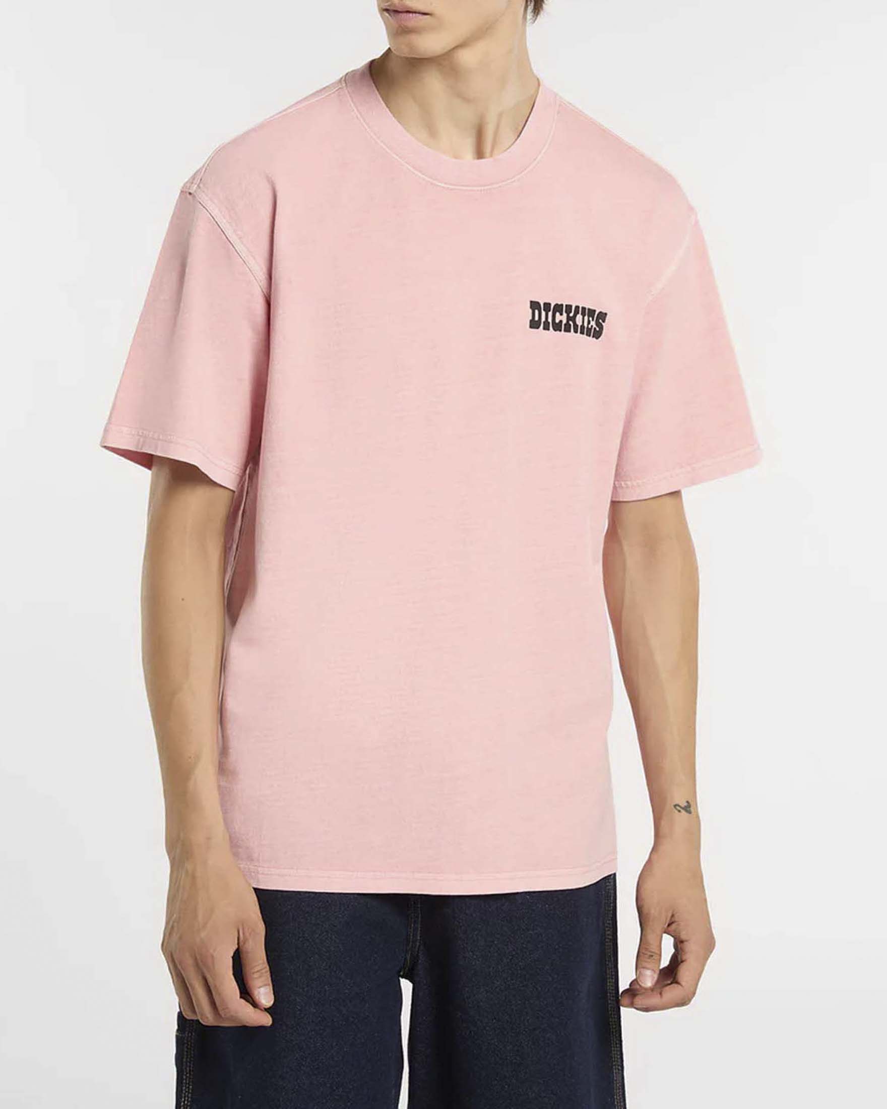 T-shirt mezza manica Dickies rosa in cotone con stampa grafica buffalo ranch sul retro