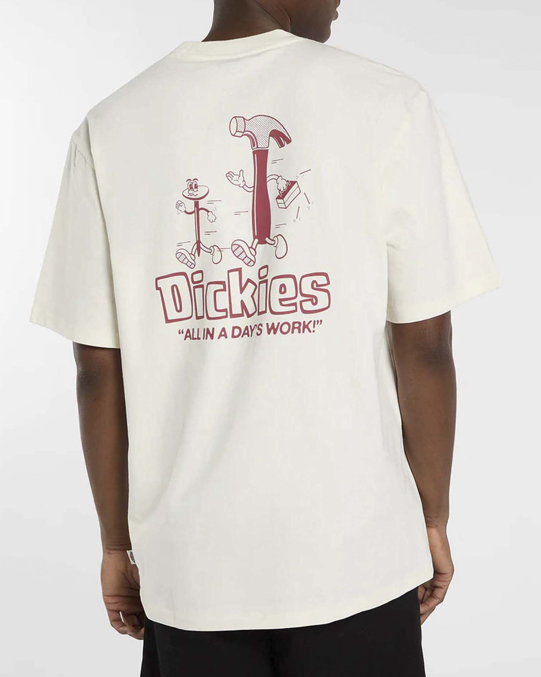 T-shirt mezza manica Dickies panna in cotone con stampa grafica attrezzi sul retro image