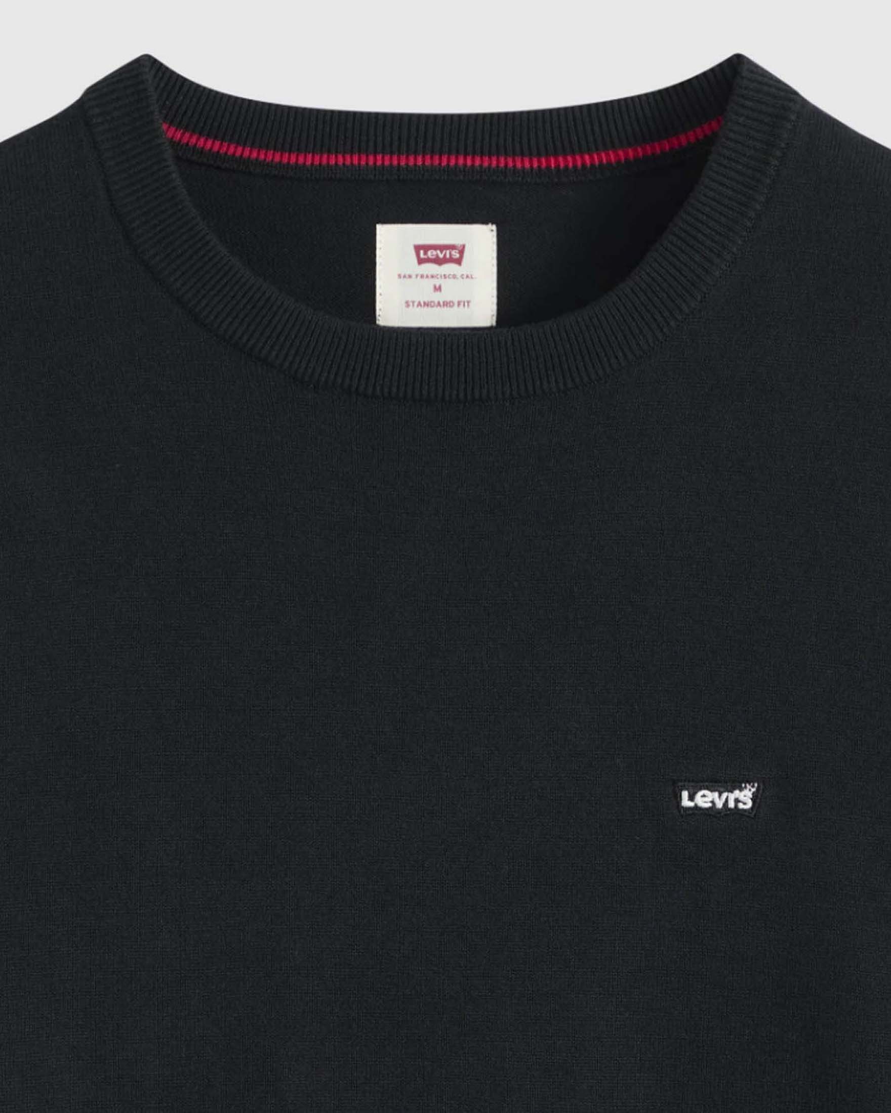 Maglia girocollo Levi's nera in misto cotone con logo ricamato image