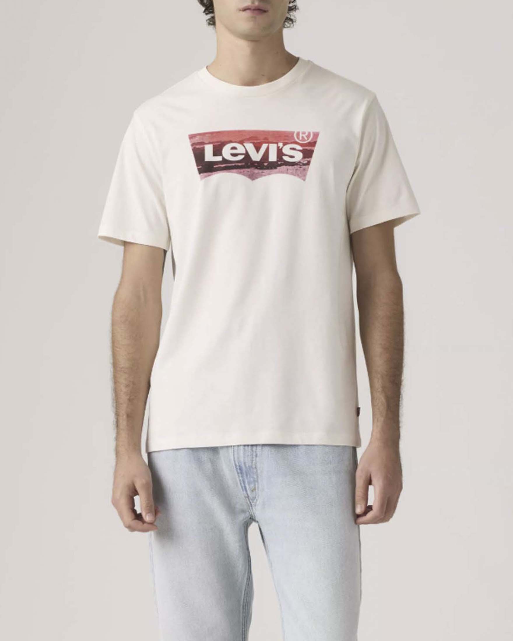 T-shirt girocollo Levi's bianca in cotone con stampa logo batwing