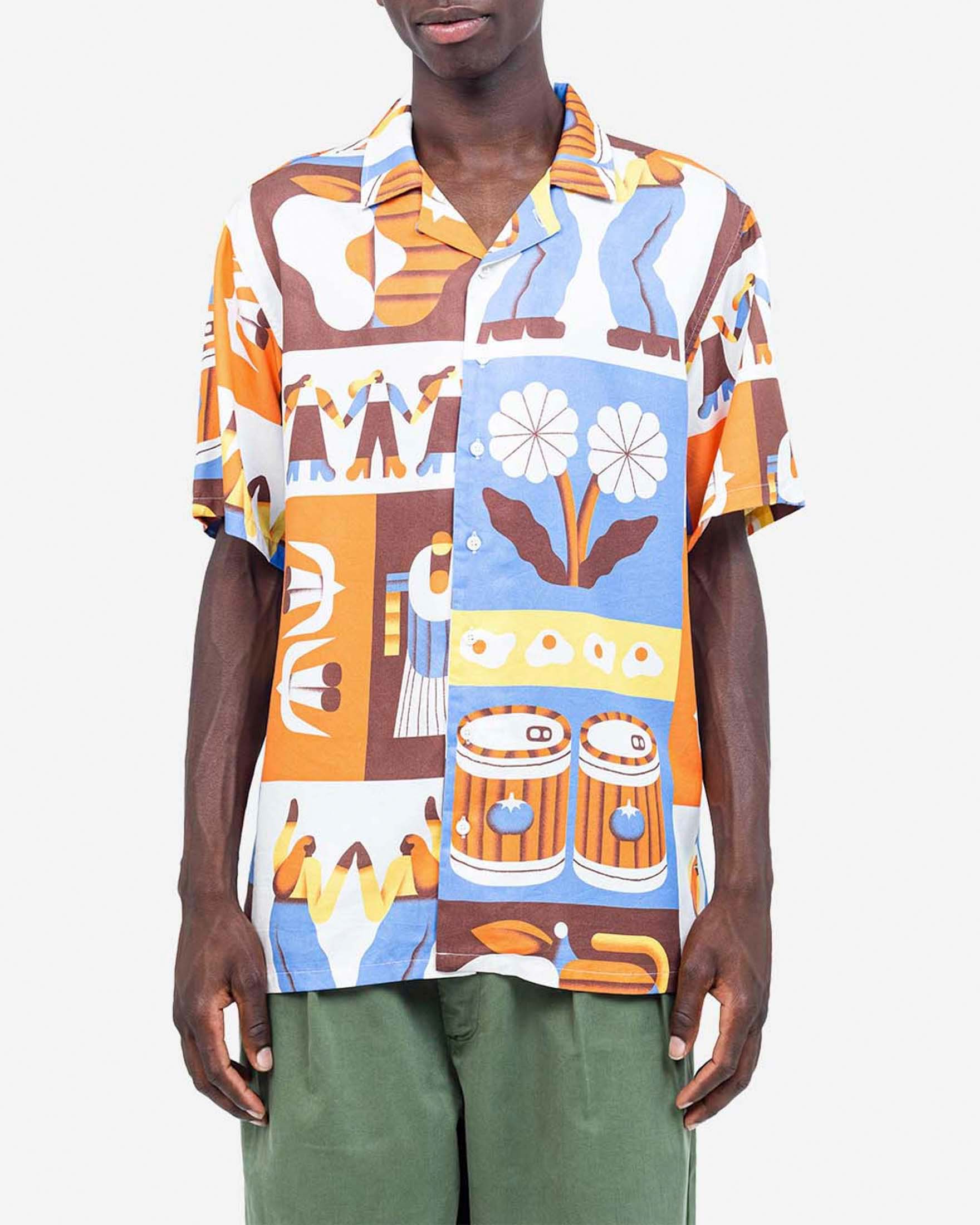 Camicia mezza manica Olow multicolore in tencel con fantasia Aloha life