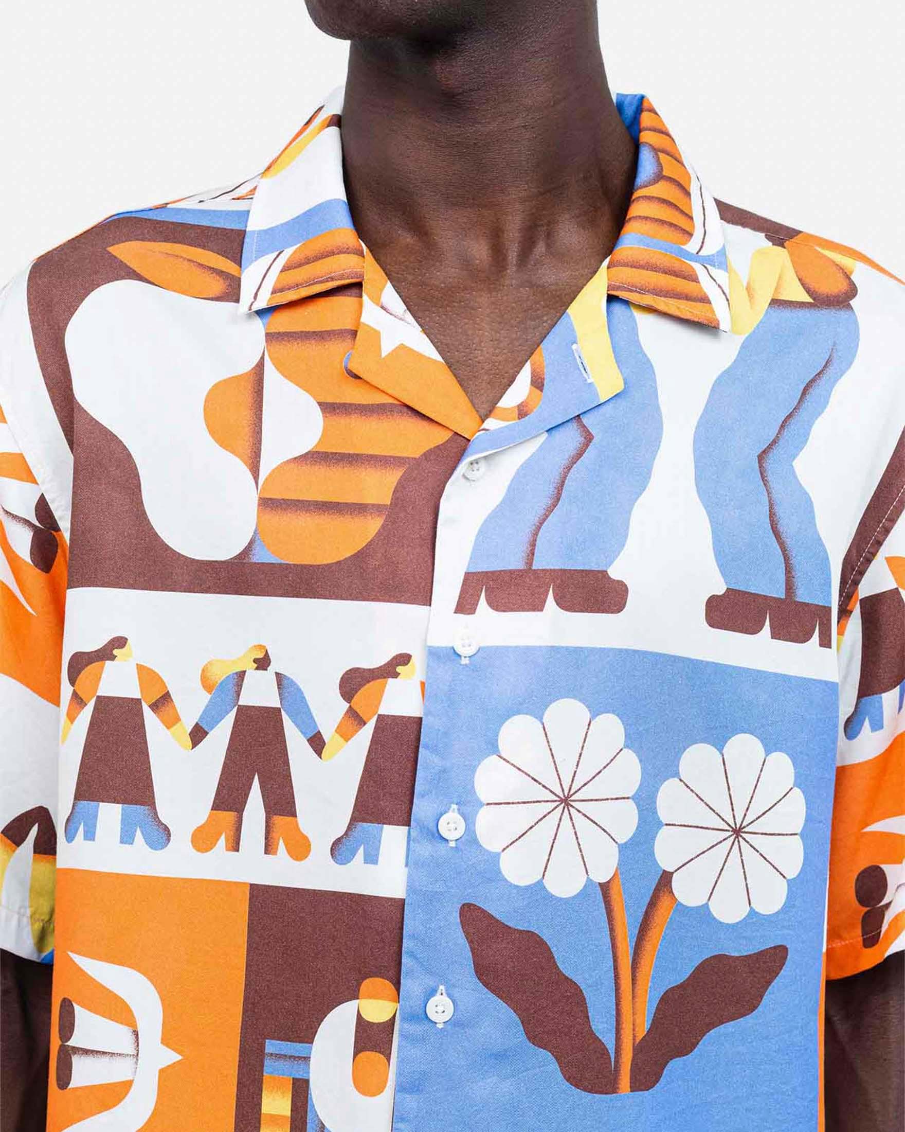 Camicia mezza manica Olow multicolore in tencel con fantasia Aloha life image