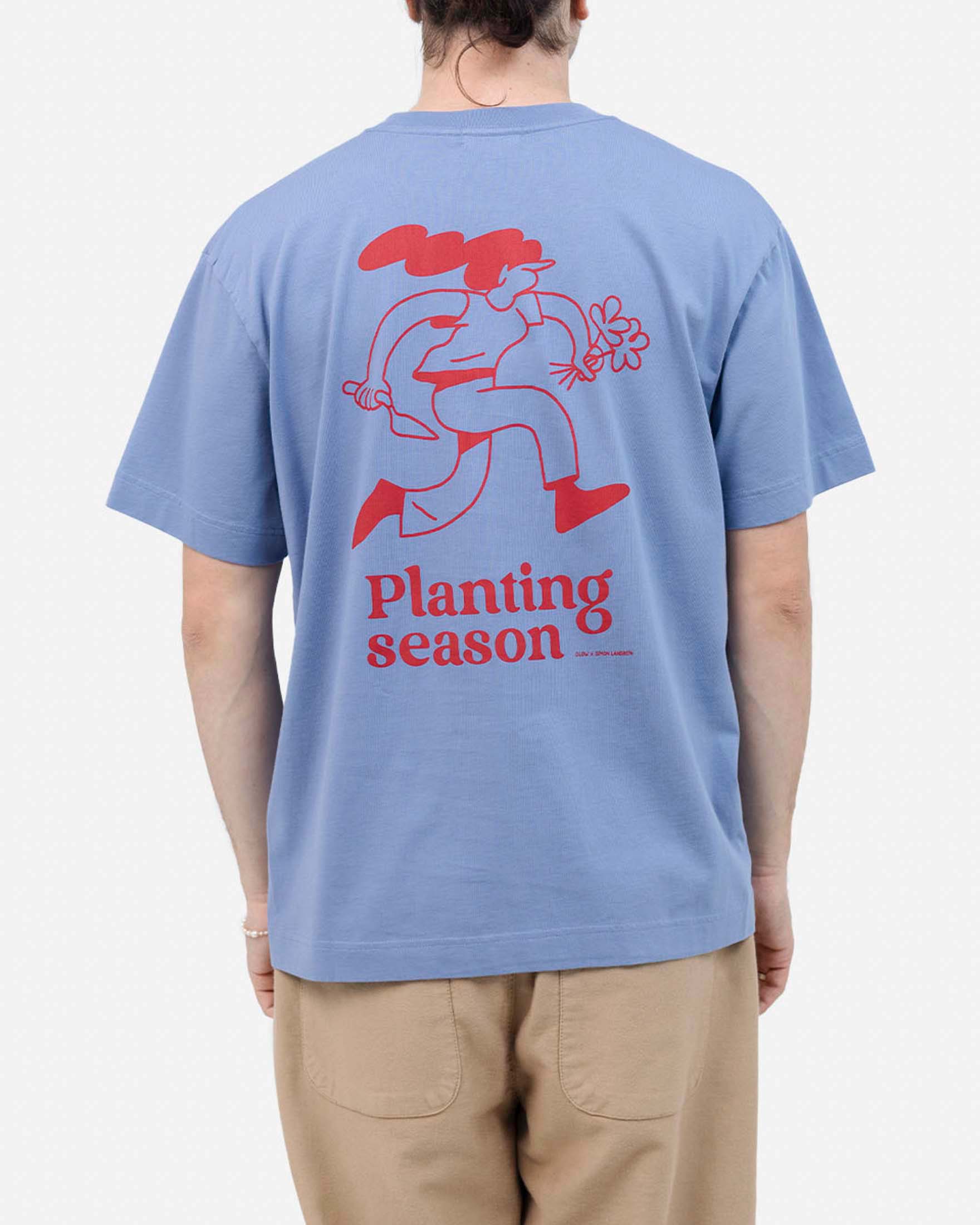 T-shirt Olow azzurra in cotone con stampa planting e taglio boxy image