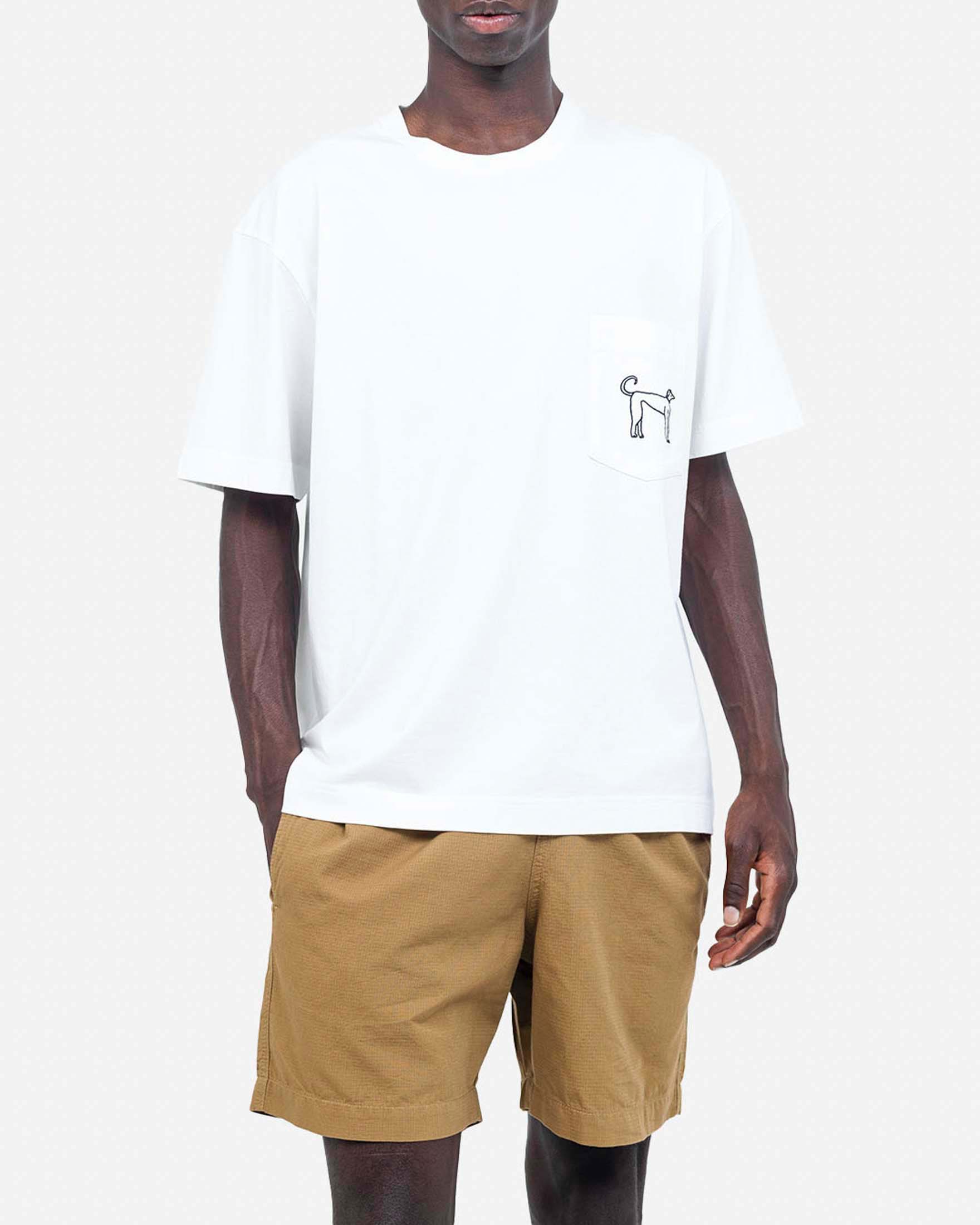 T-shirt Olow bianca in cotone con taschino e stampa sul retro