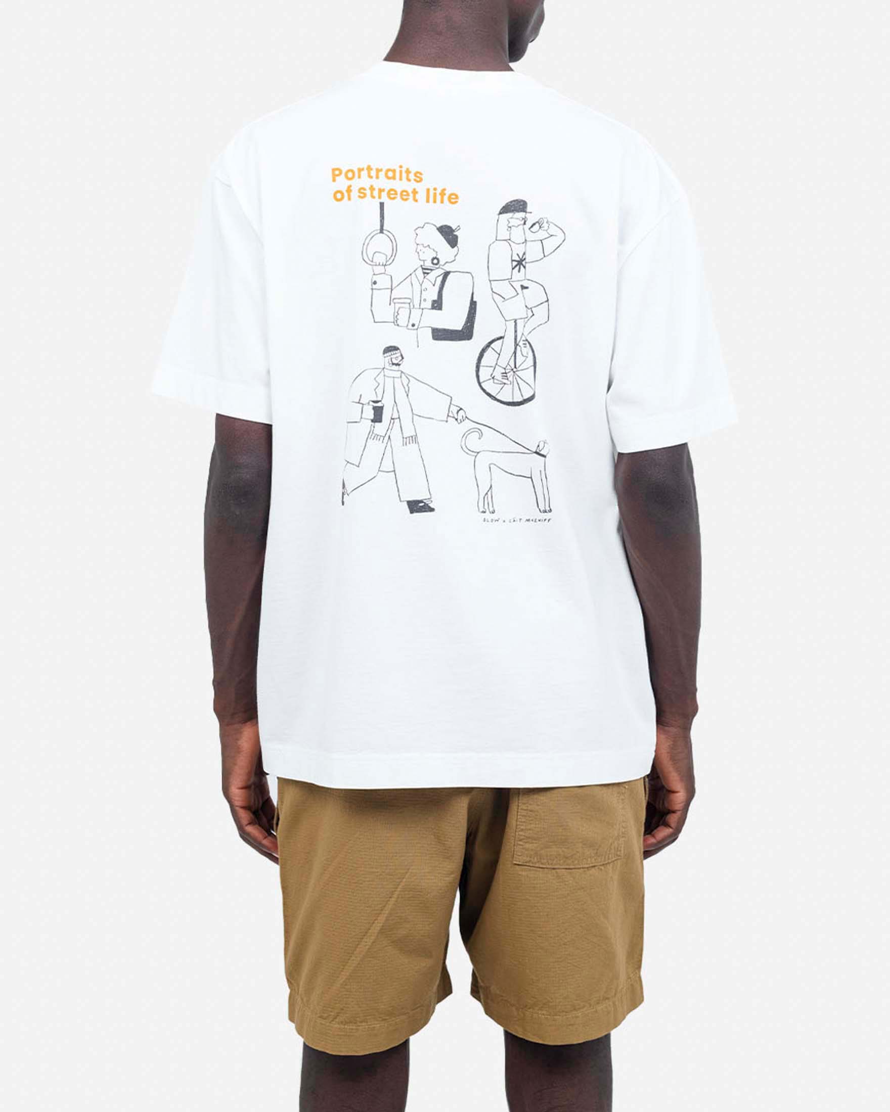 T-shirt Olow bianca in cotone con taschino e stampa sul retro image