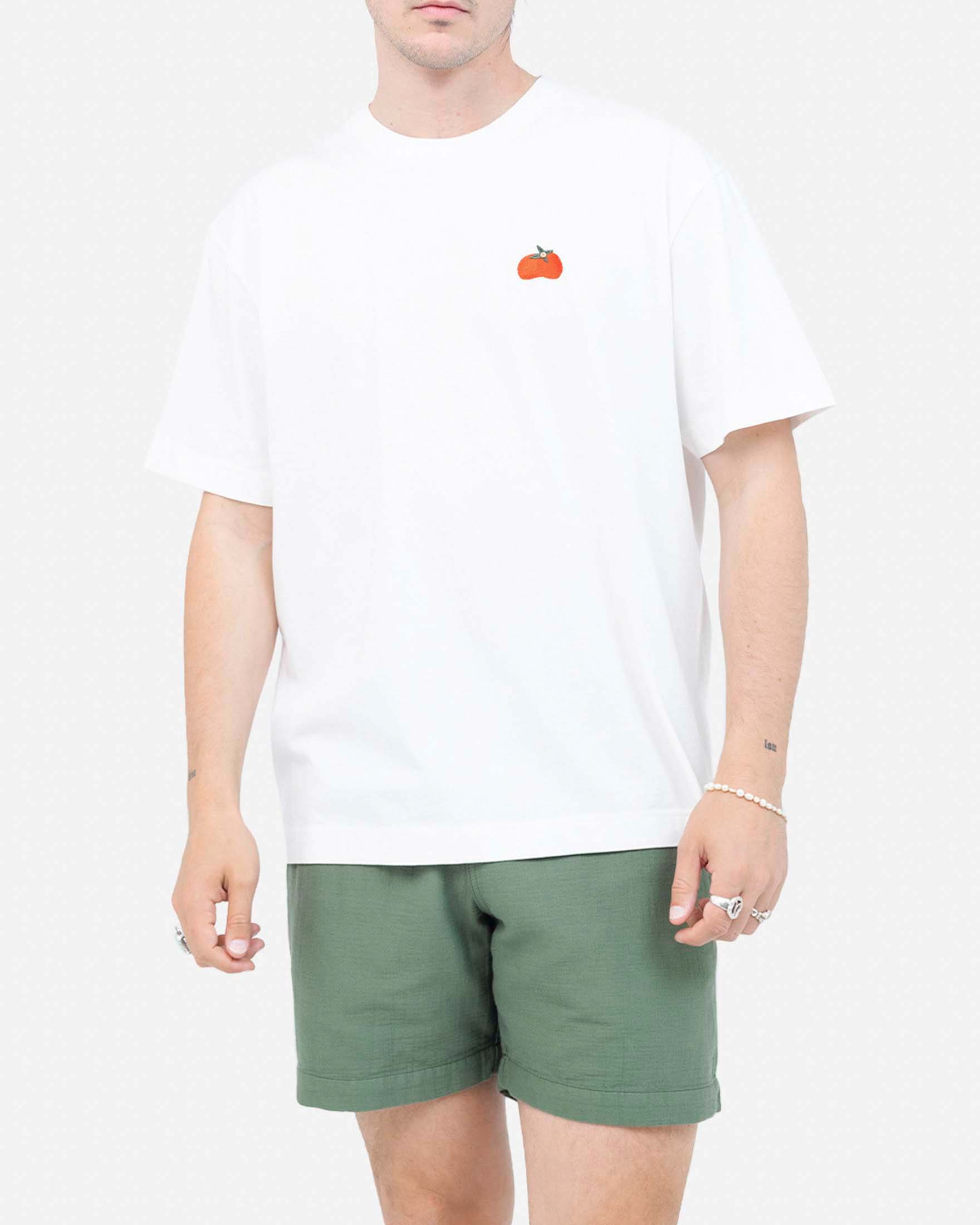 T-shirt Olow bianca in cotone con stampa grafica sul retro