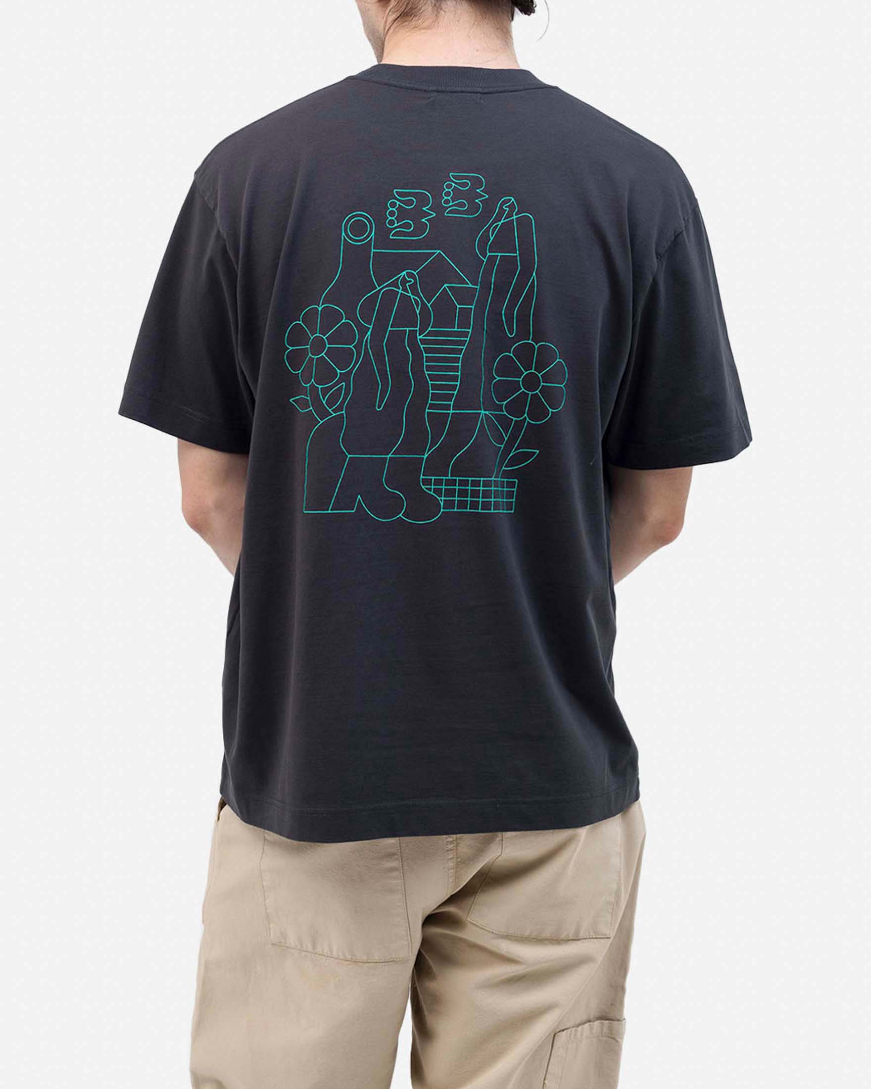 T-shirt Olow nera in cotone con ricamo fiore image