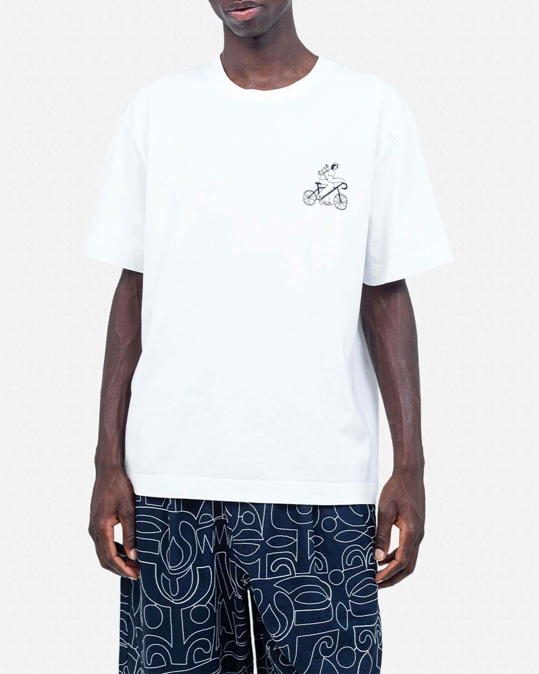 T-shirt Olow bianca in cotone con stampa grafica bici