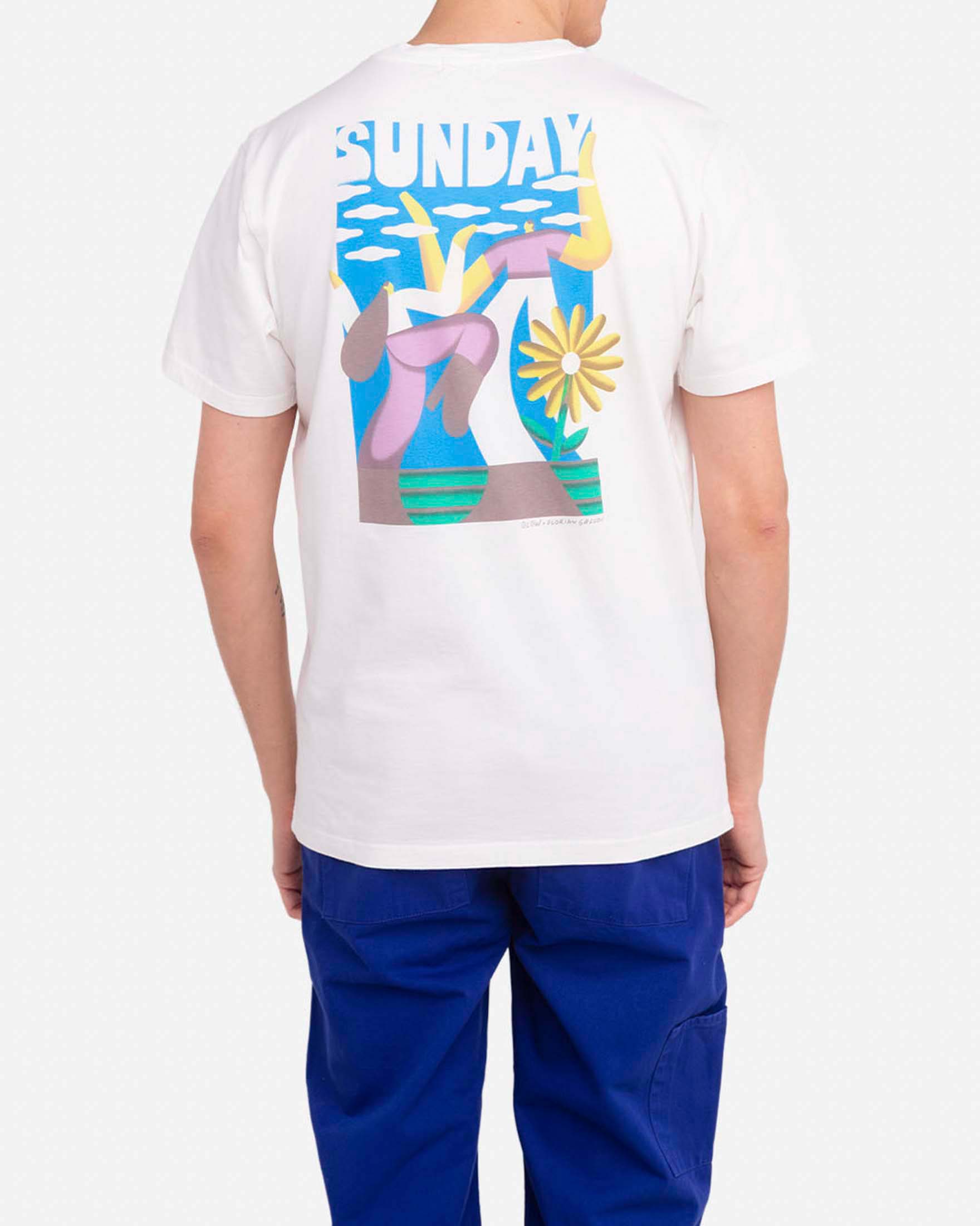 T-shirt Olow bianca in cotone con stampa grafica Sunday sul retro image