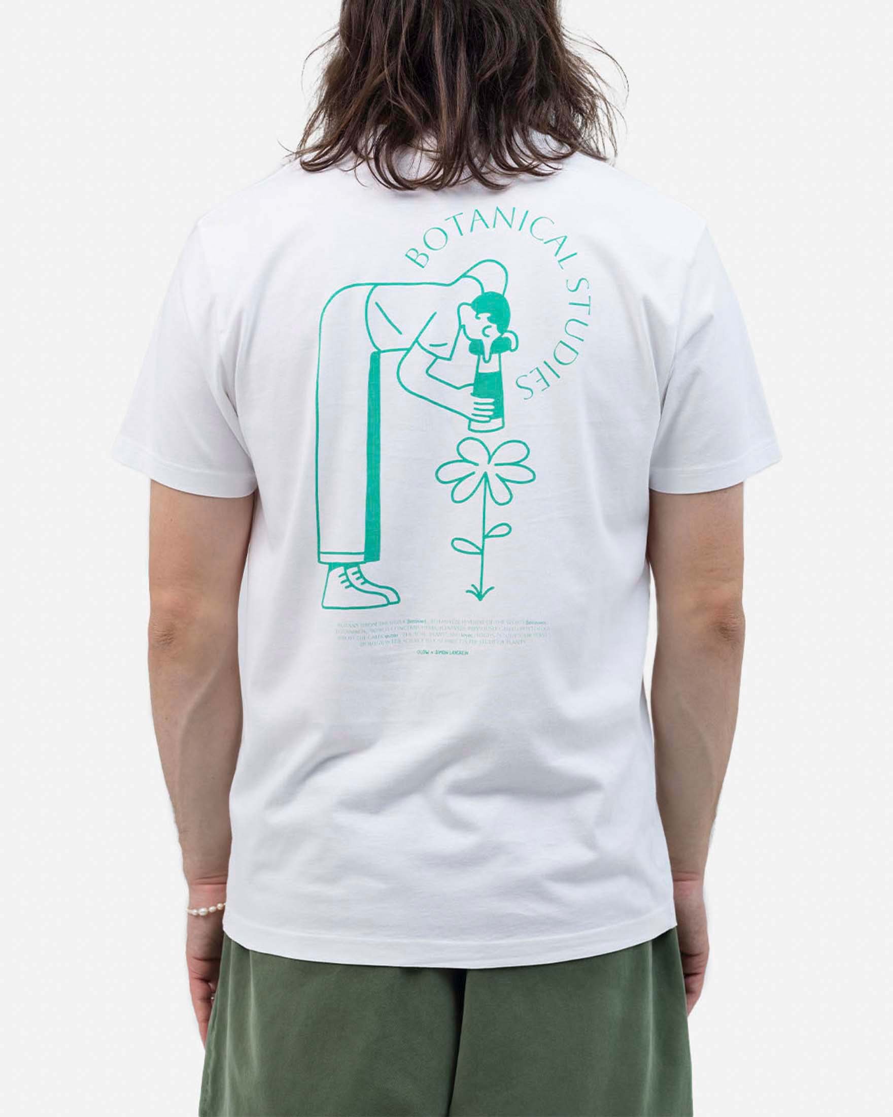 T-shirt Olow bianca in cotone con stampa grafica Botanical sul retro image