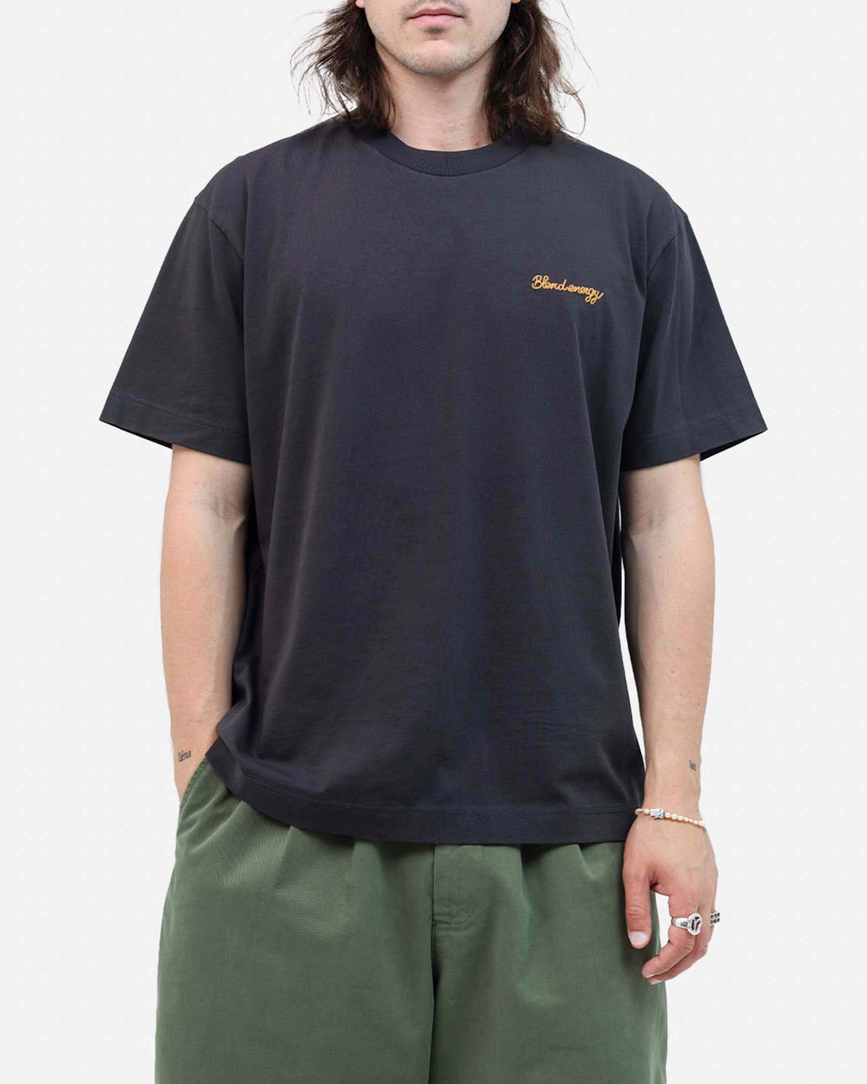 T-shirt Olow nera in cotone con stampa grafica multicolor