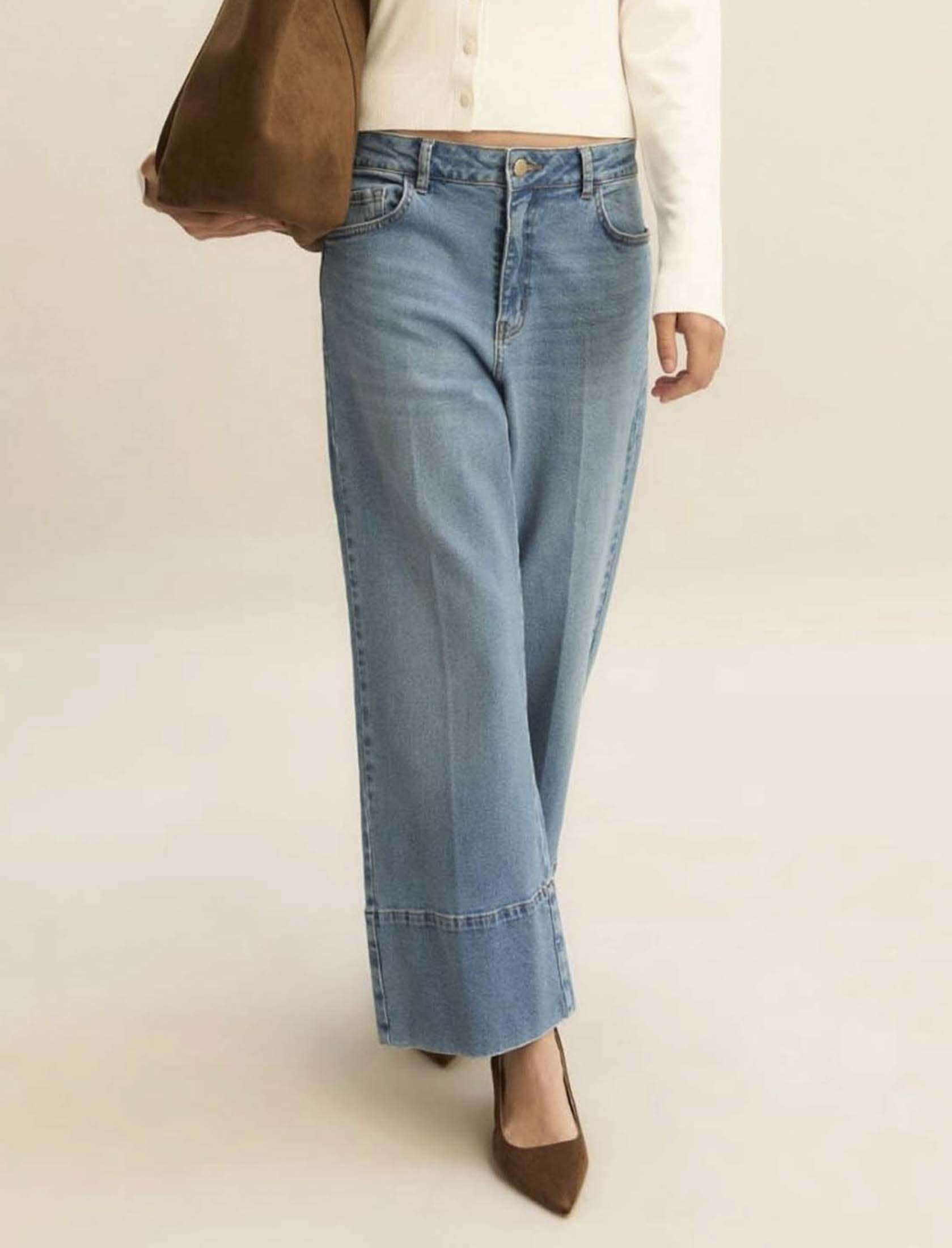 Jeans wide cropped Emme Marella super stonewashed in cotone stretch con orlo alto e piega stirata image