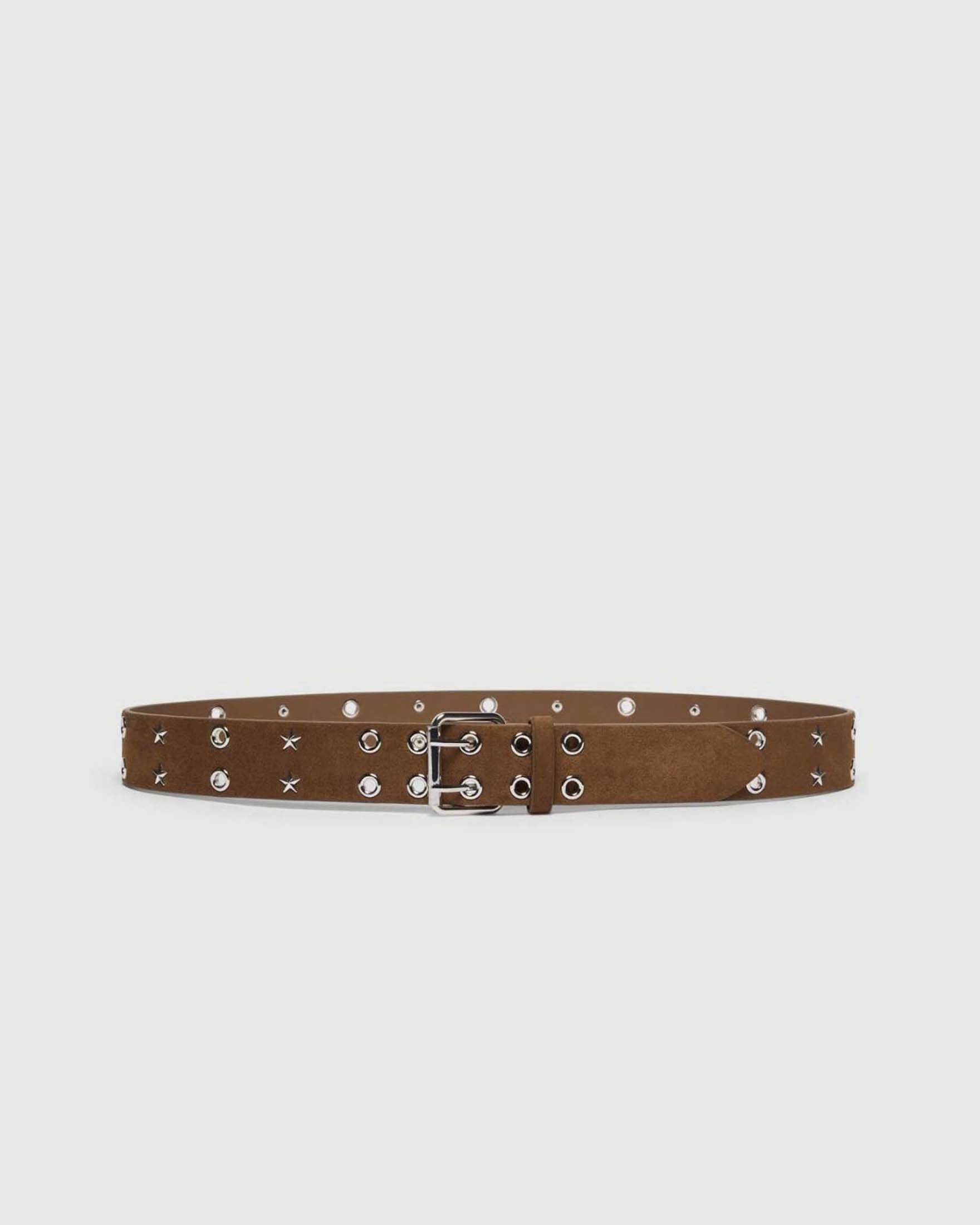 Cintura media altezza Emme Marella moro effetto suede con borchie a stella e fibbia argento