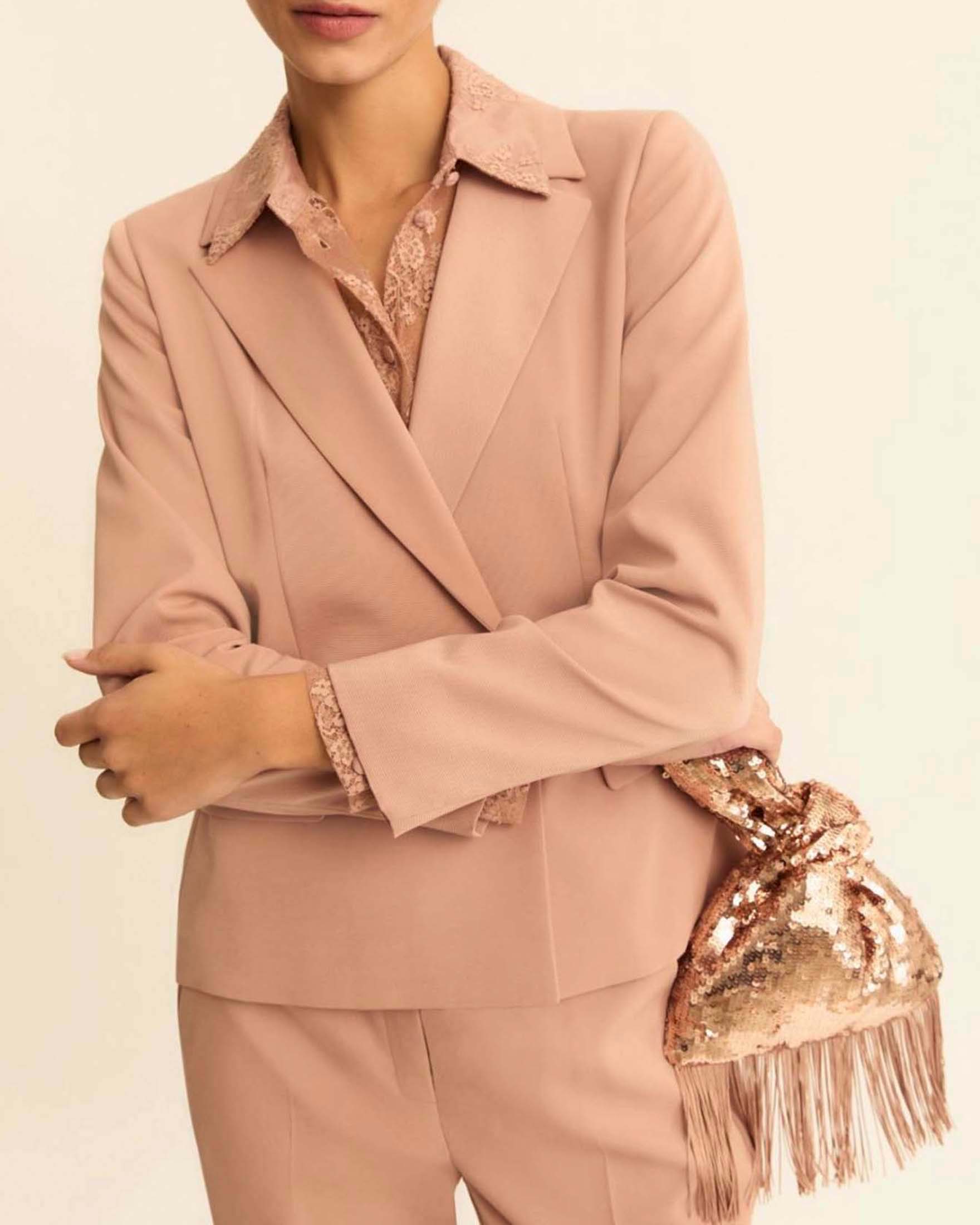 Blazer doppiopetto Emme Marella malva in faille di misto viscosa con linea sfiancata e bottoni gioiello