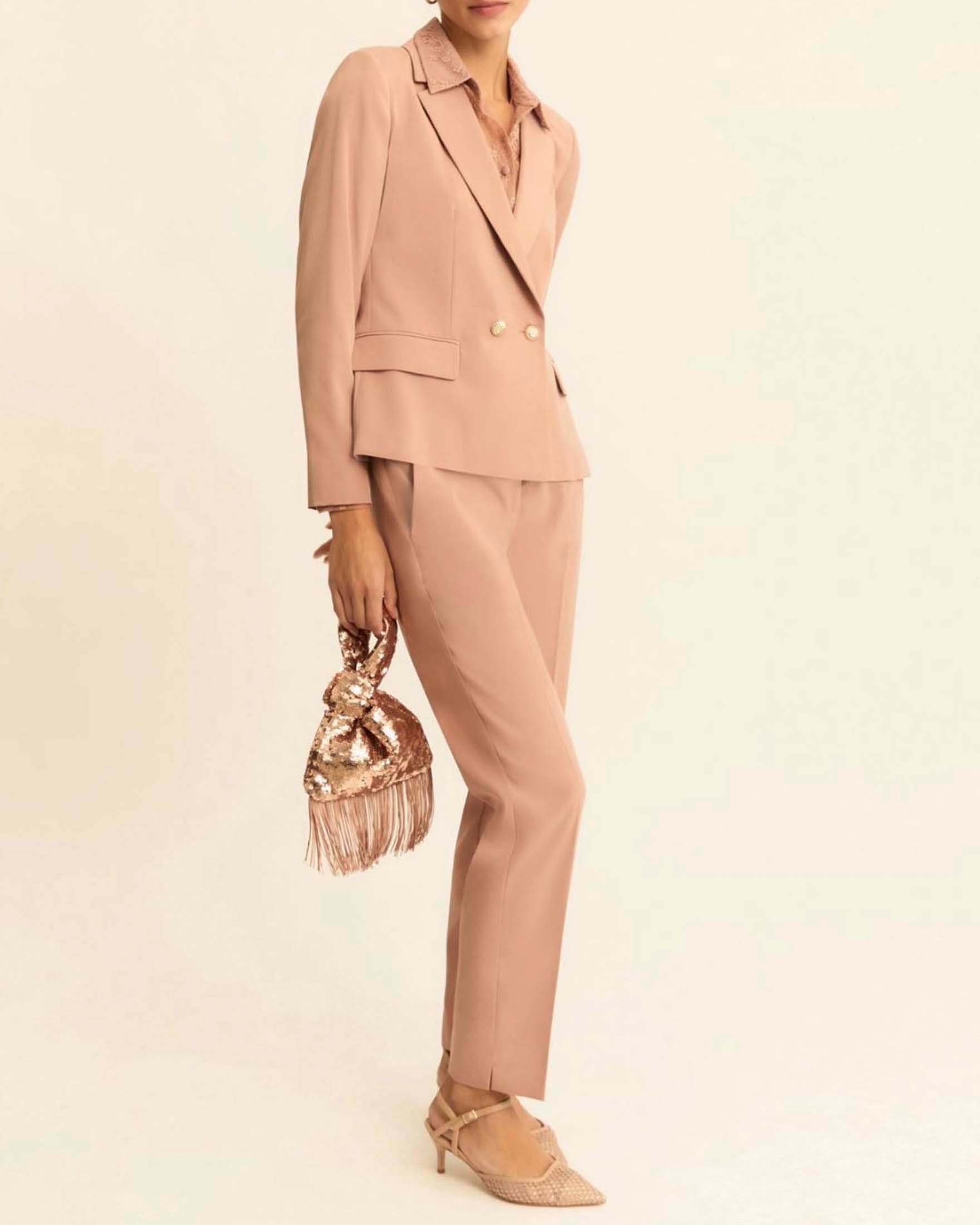 Blazer doppiopetto Emme Marella malva in faille di misto viscosa con linea sfiancata e bottoni gioiello image