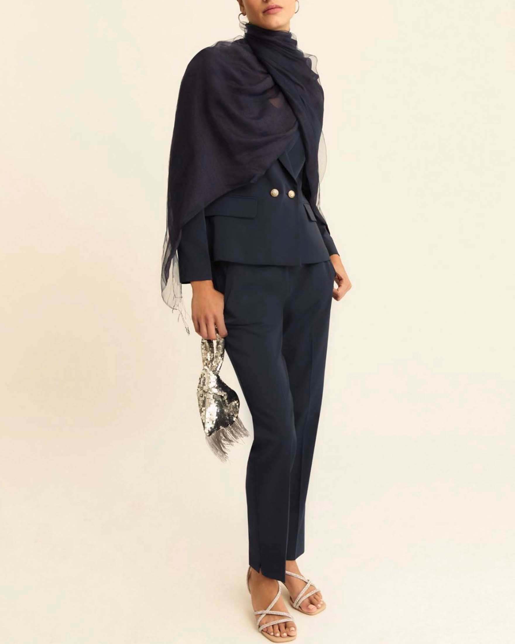 Blazer doppiopetto Emme Marella blu in faille di misto viscosa con linea sfiancata e bottoni gioiello image