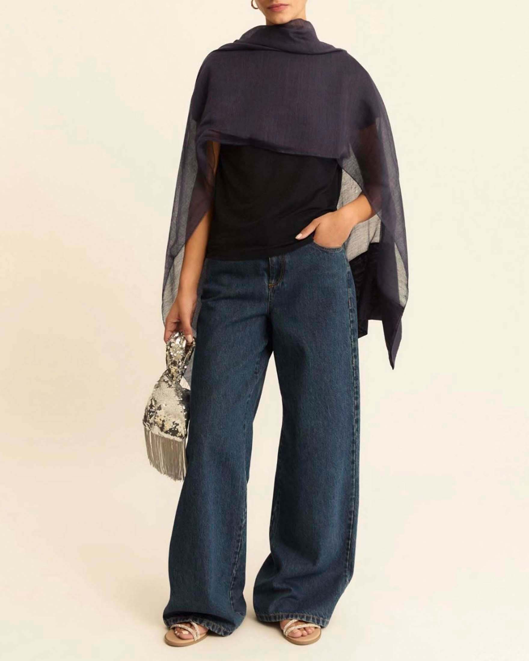 T-shirt maniche corte Emme Marella blu in jersey lurex stretch con scollo ampio image