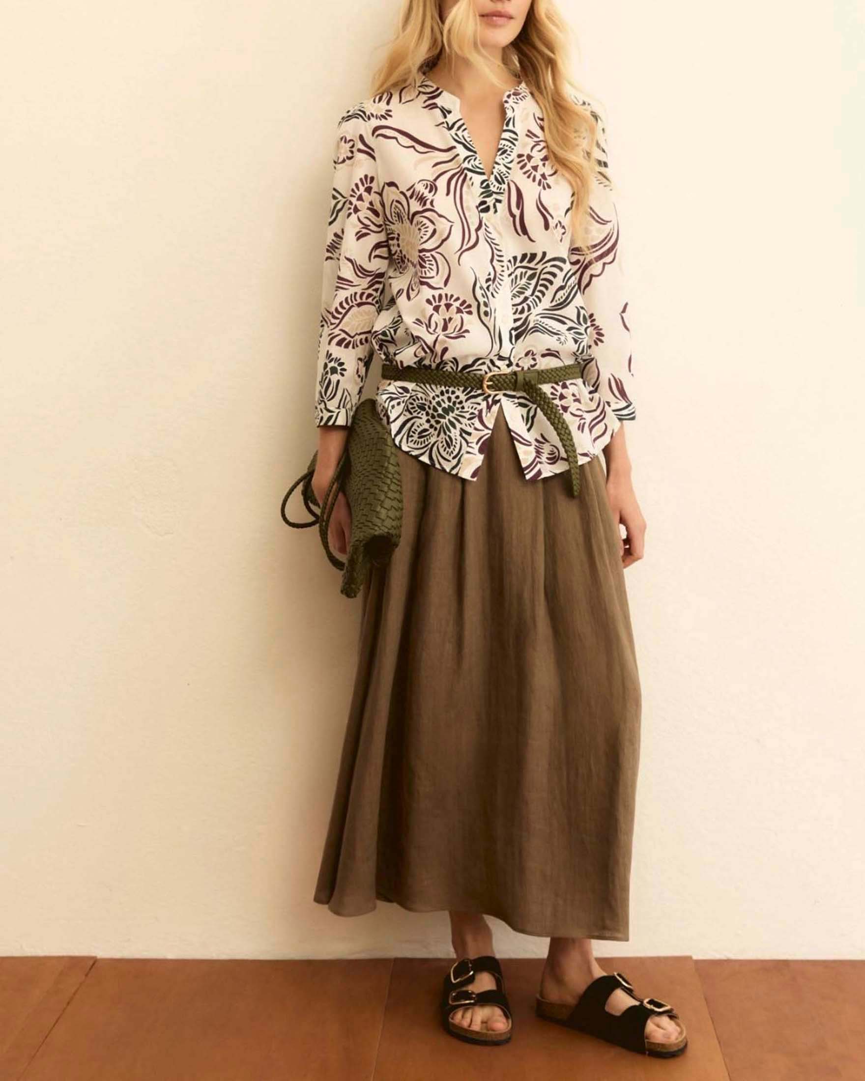 Blusa Emme Marella bianca in mussola di cotone stampa floreale multicolor con maniche a tre quarti image