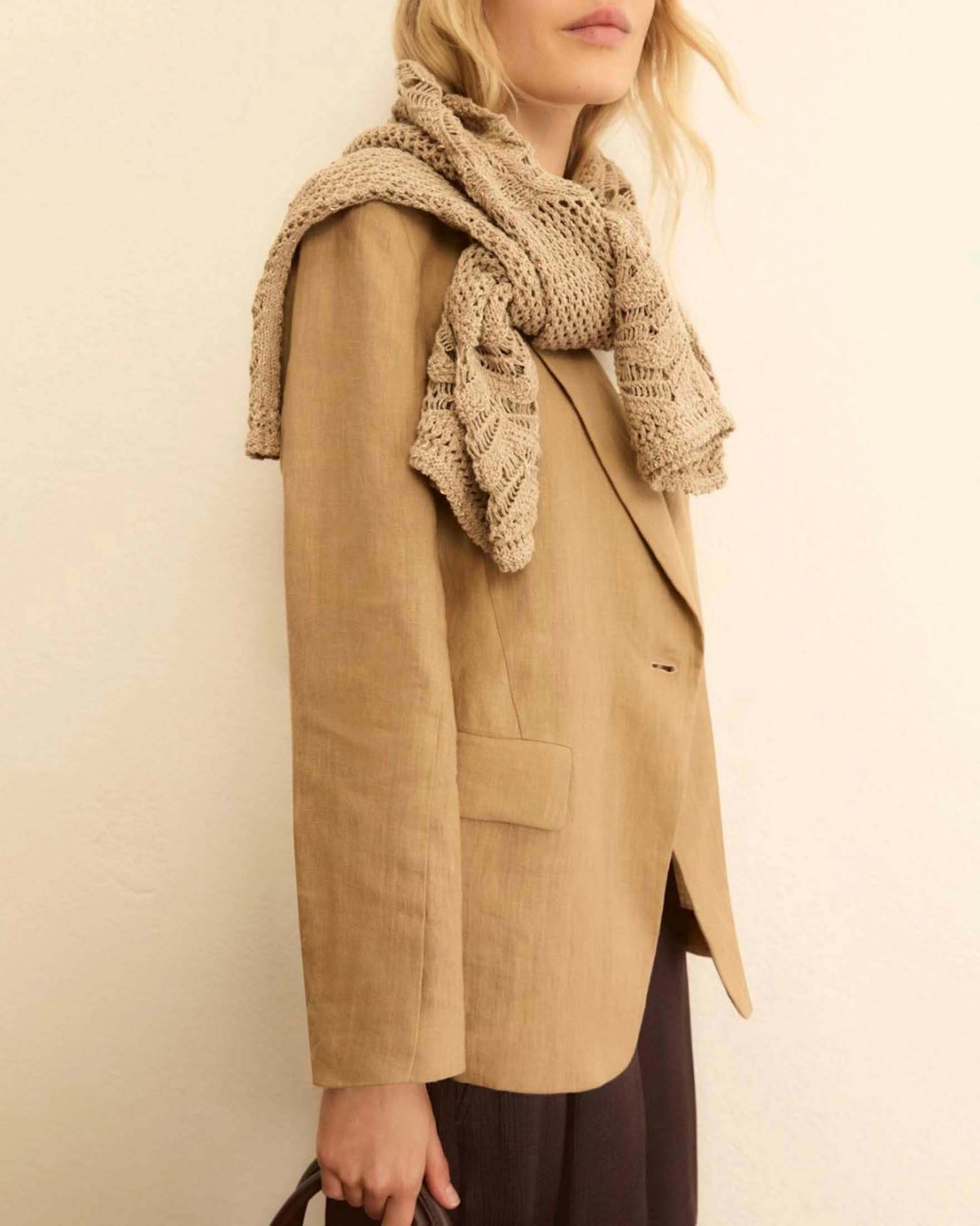Blazer monopetto Emme Marella cammello in lino lavato con rever classico