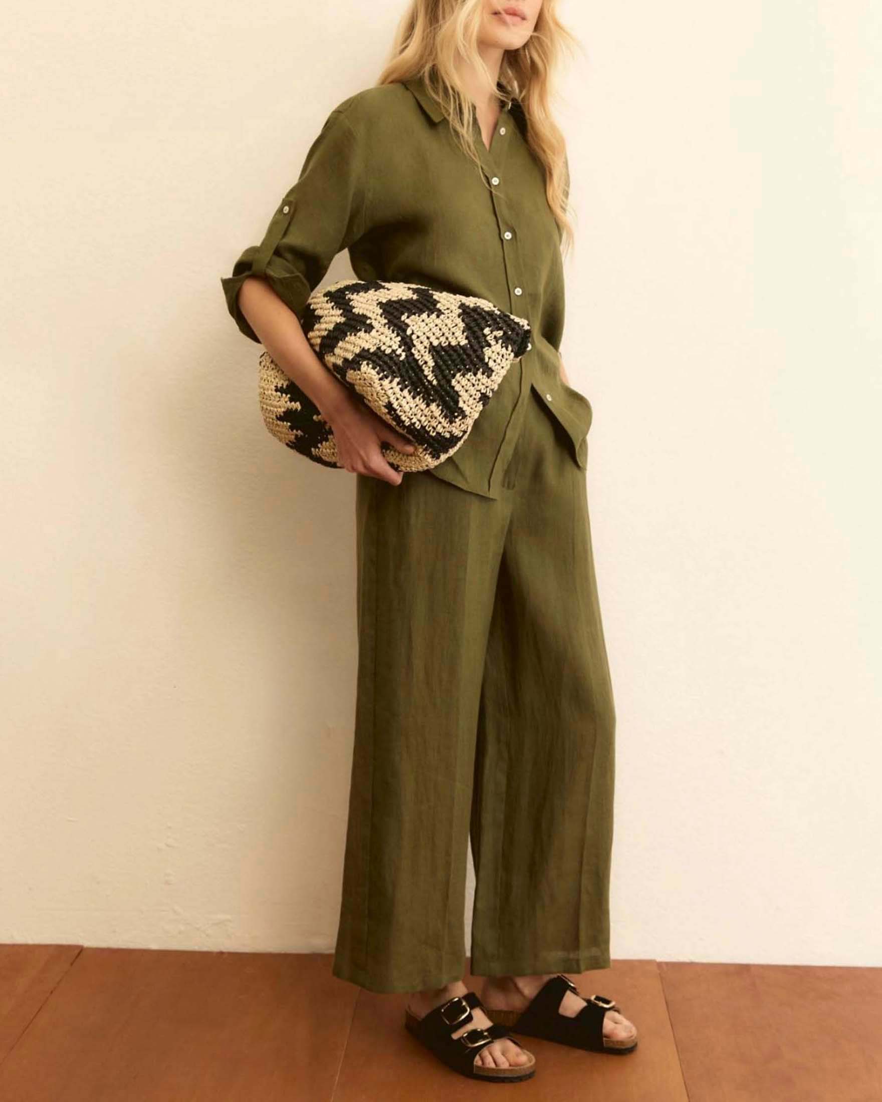 Pantaloni cropped Emme Marella militare in lino con piega stirata e tasche alla francese
