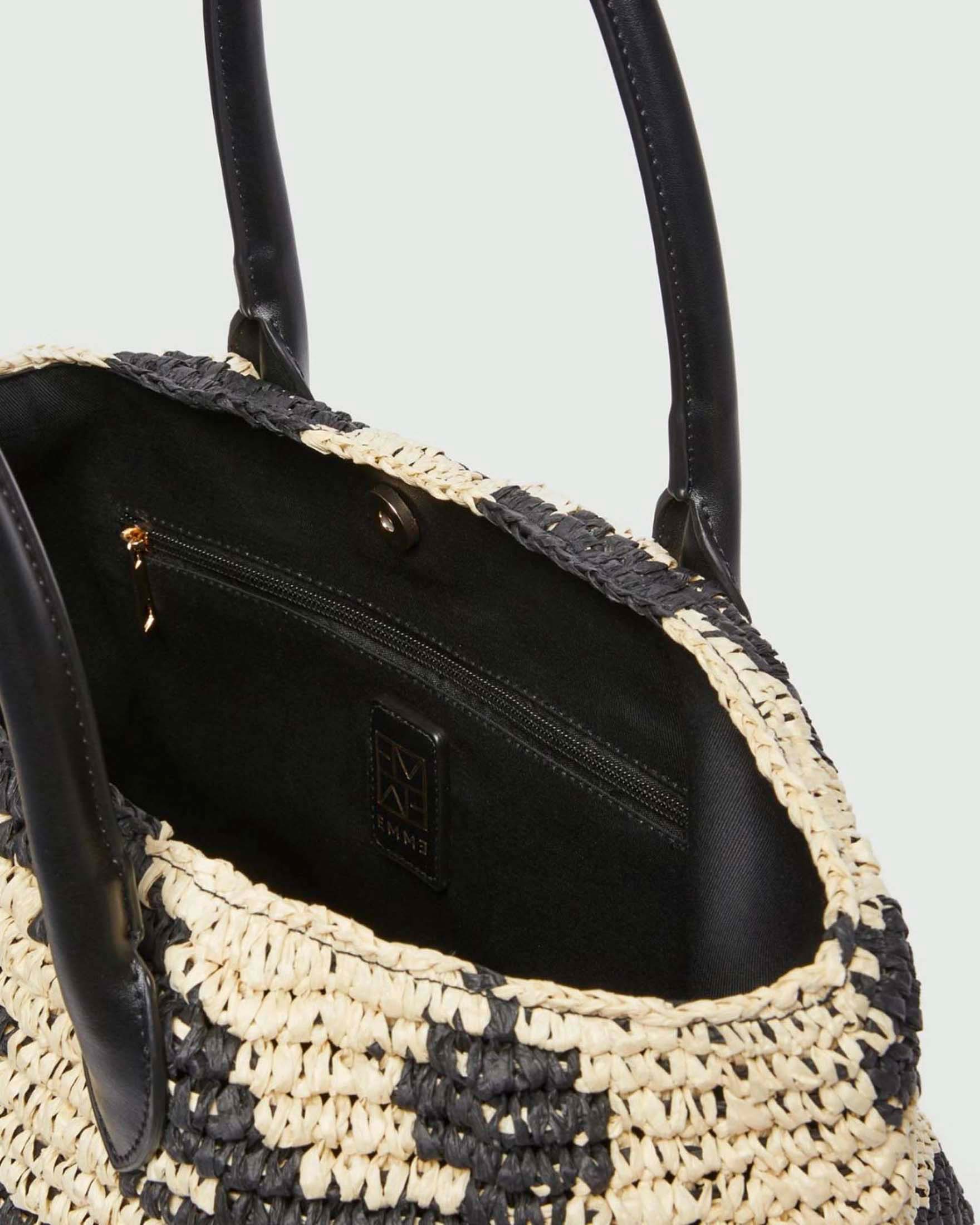 Shopping bag Emme Marella in rafia color écru e nera con manici in ecopelle image
