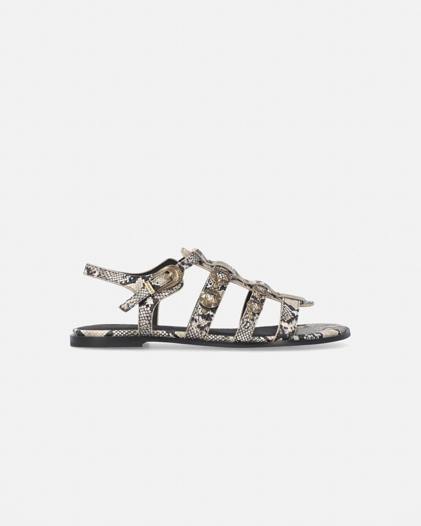 Ciabattine flat Milly in pelle con stampa pitone e logo Love Birds