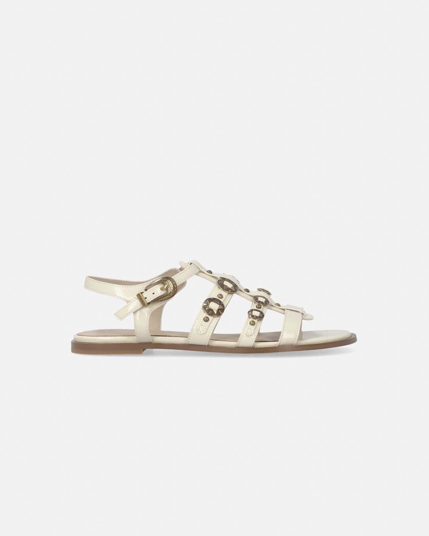 Ciabattine flat Milly in pelle bianca e logo Love Birds con bordo dorato