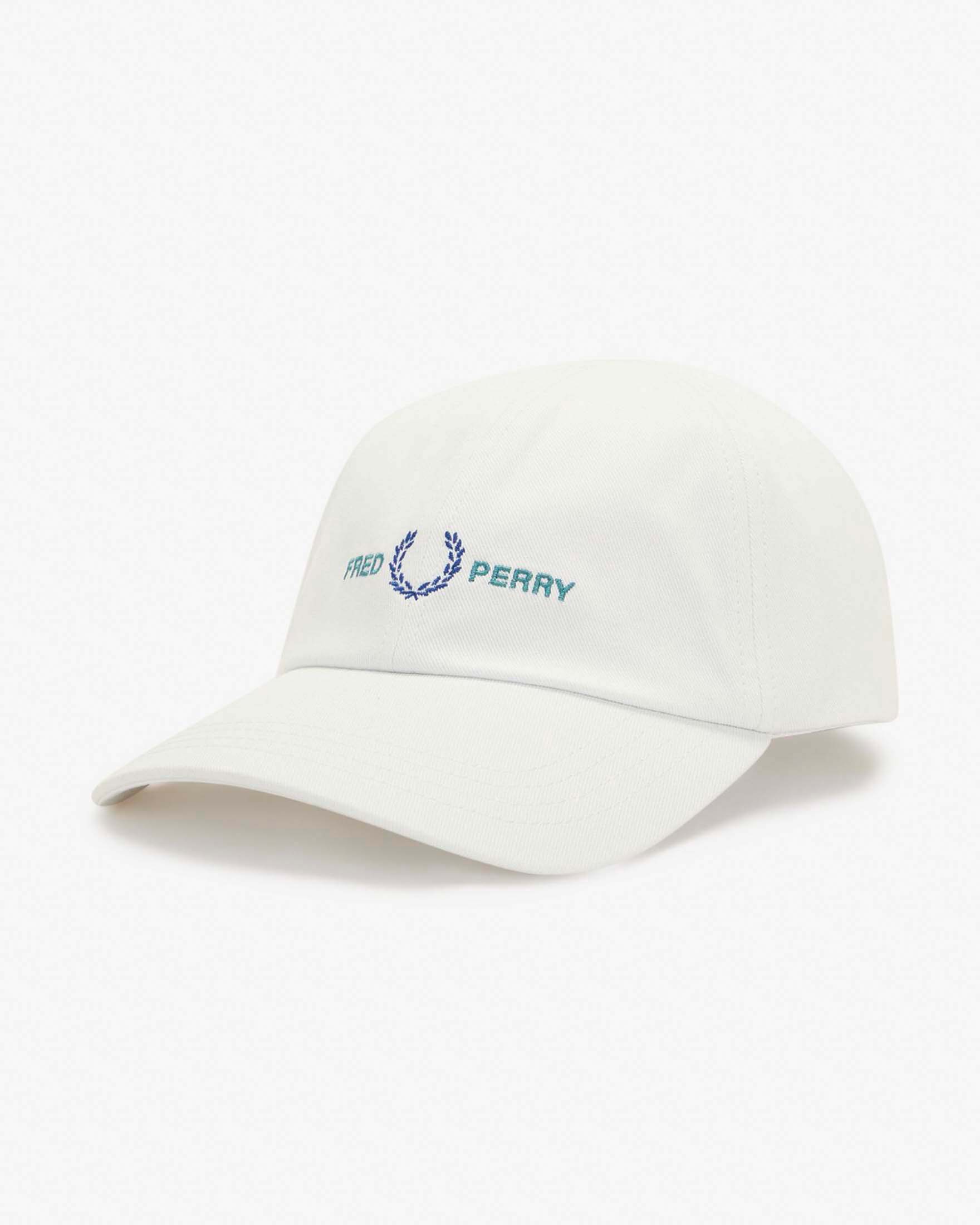 Berretto baseball Fred Perry bianco in twill di puro cotone con scritta logo ricamata