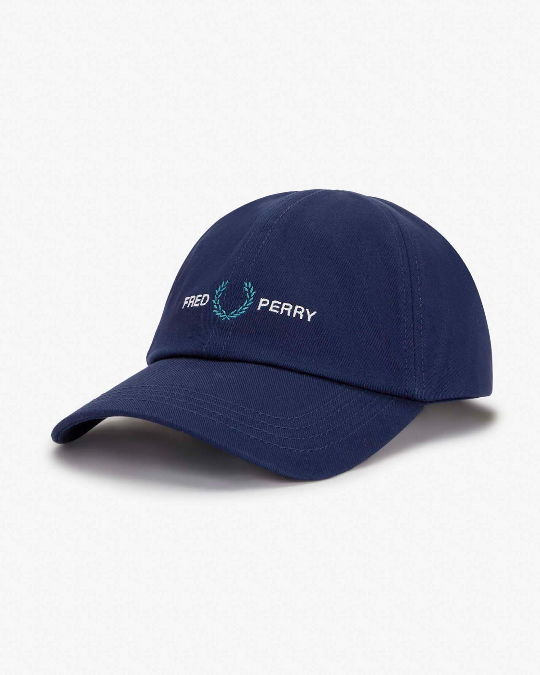 Berretto baseball Fred Perry blu indaco in twill di puro cotone con scritta logo ricamata