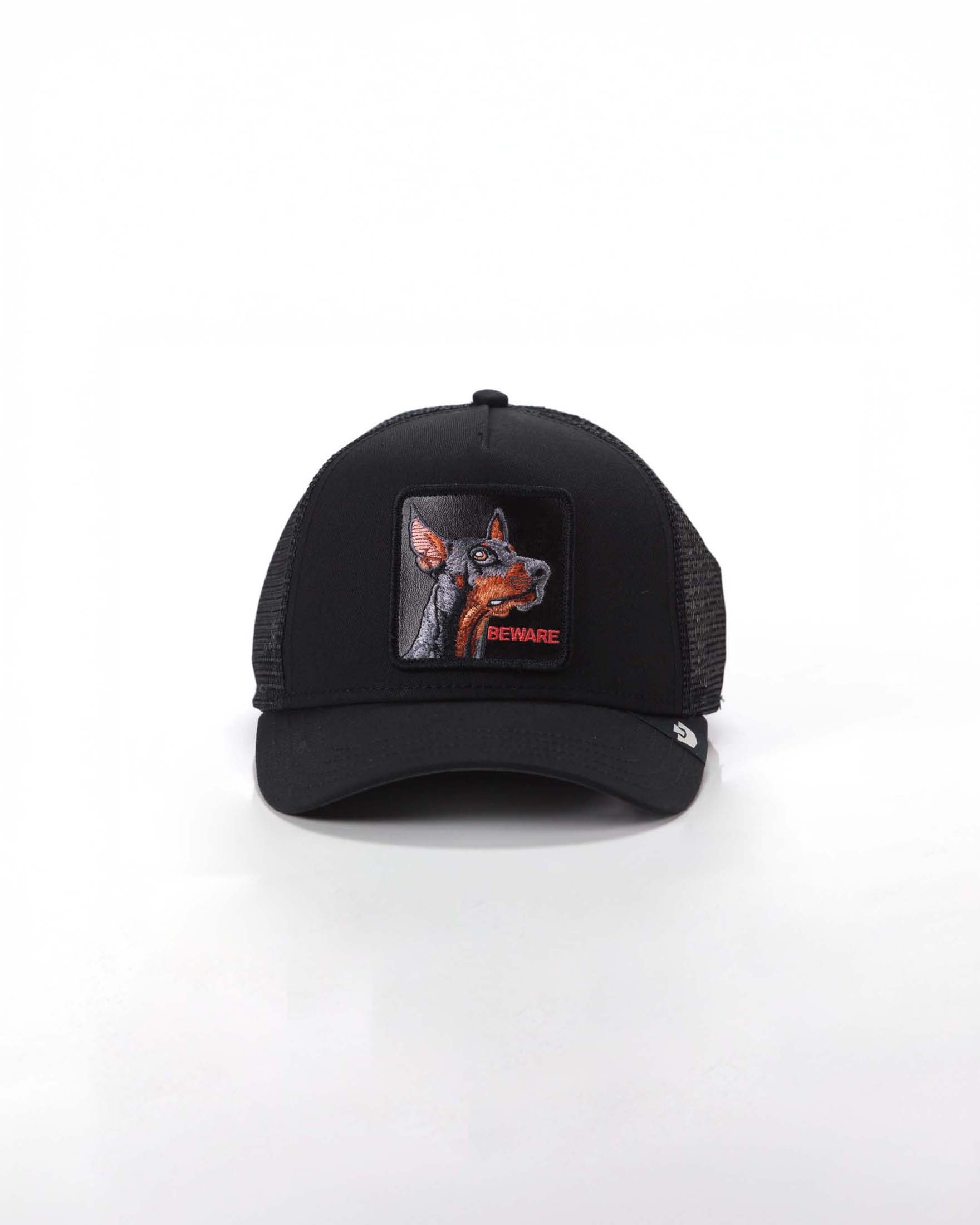 Berretto trucker Beware nero con patch doberman