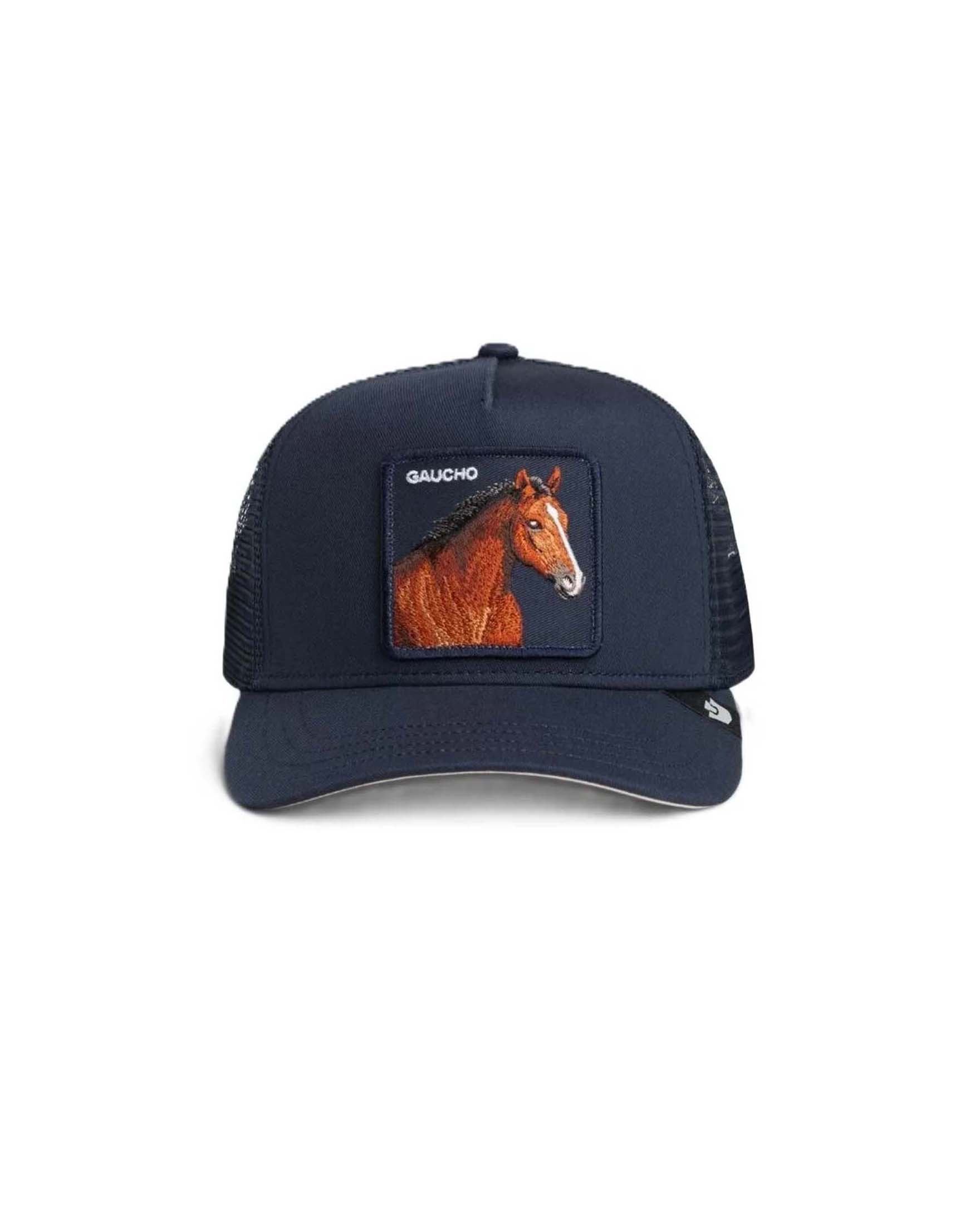 Berretto trucker Gaucho blu con patch cavallo