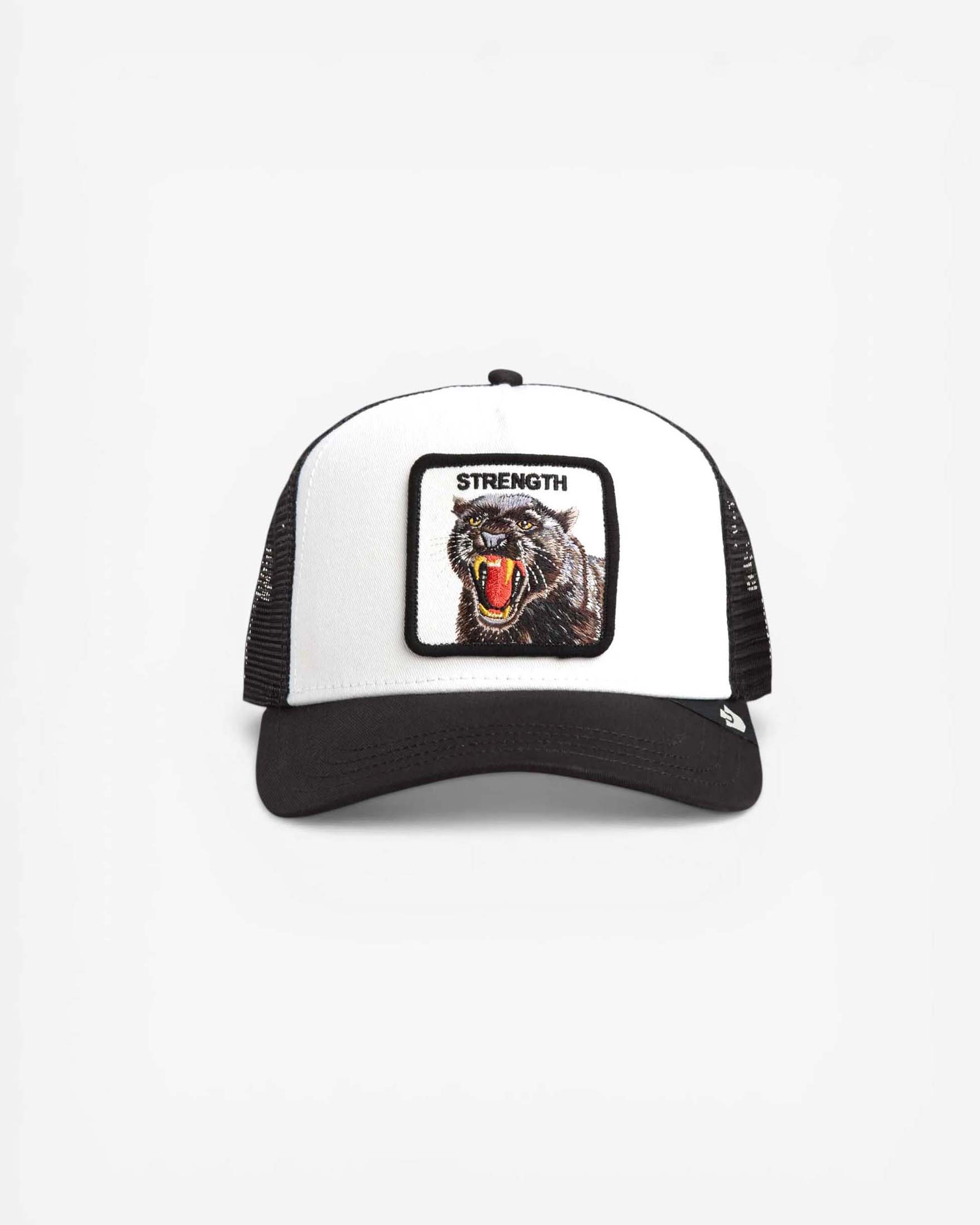 Berretto trucker Strength bianco e nero con patch pantera