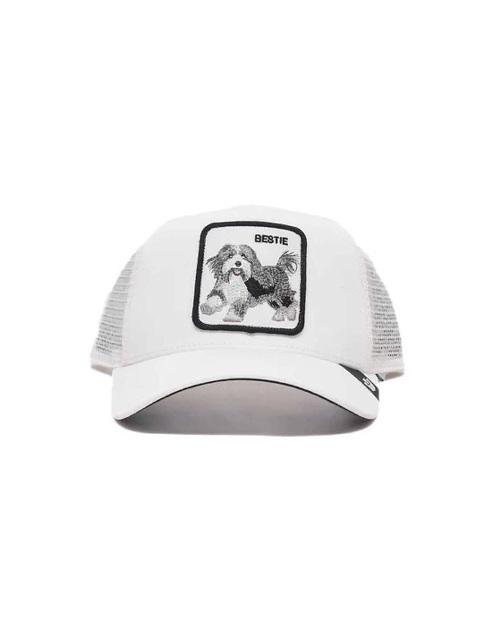 Berretto trucker Bestie bianco con patch cagnolino
