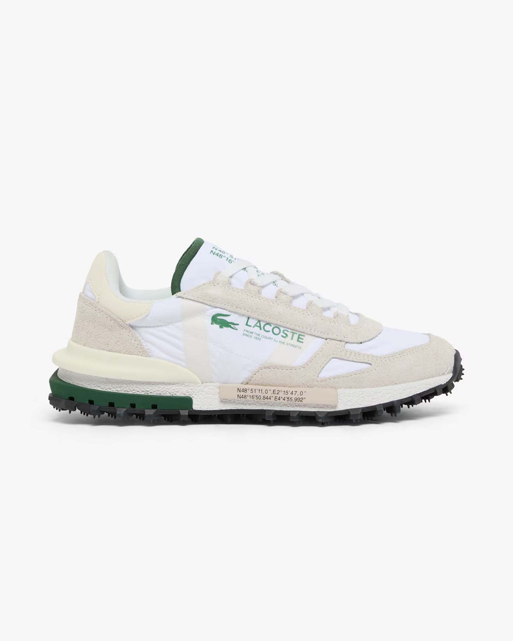 Sneakers running Elite Active Lacoste bianche in nylon e pelle scamosciata beige