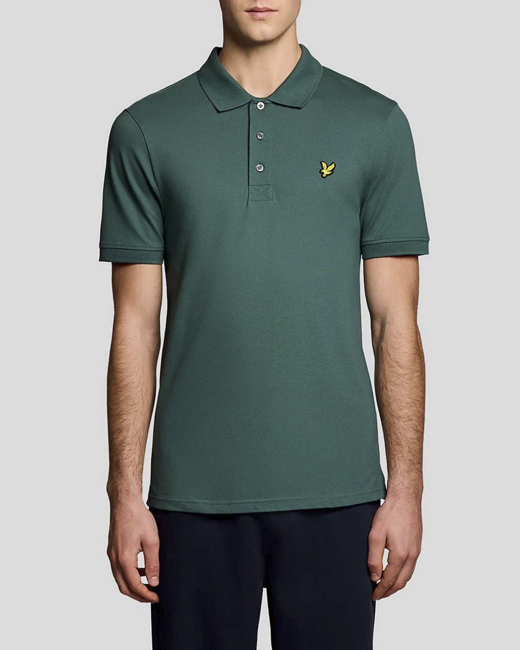 Polo Lyle & Scott verde mezza manica in piqué di cotone stretch con logo aquila gialla ricamato sul petto