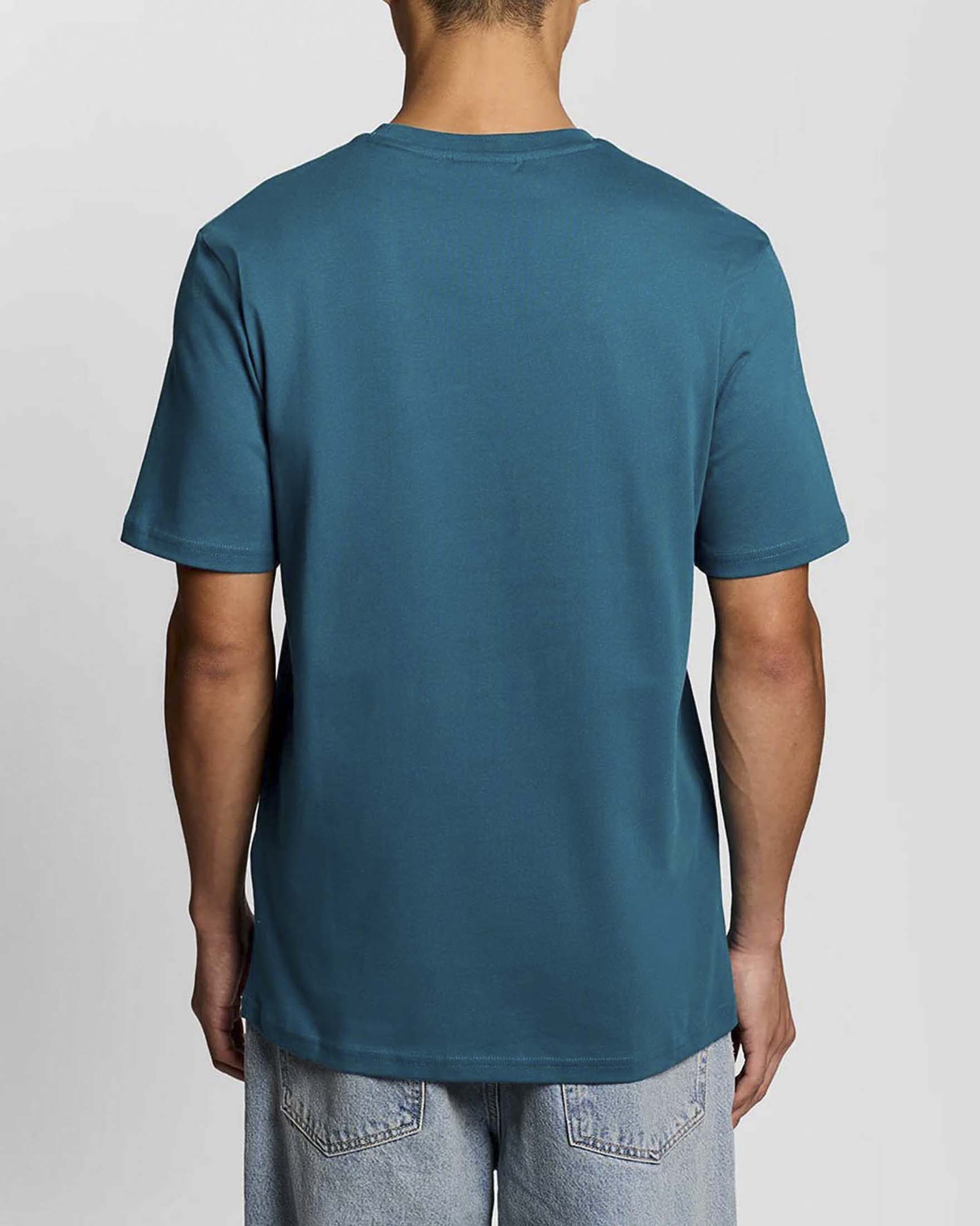 T-shirt Lyle & Scott mezza manica ottanio in cotone con logo aquila gialla ricamata sul petto image