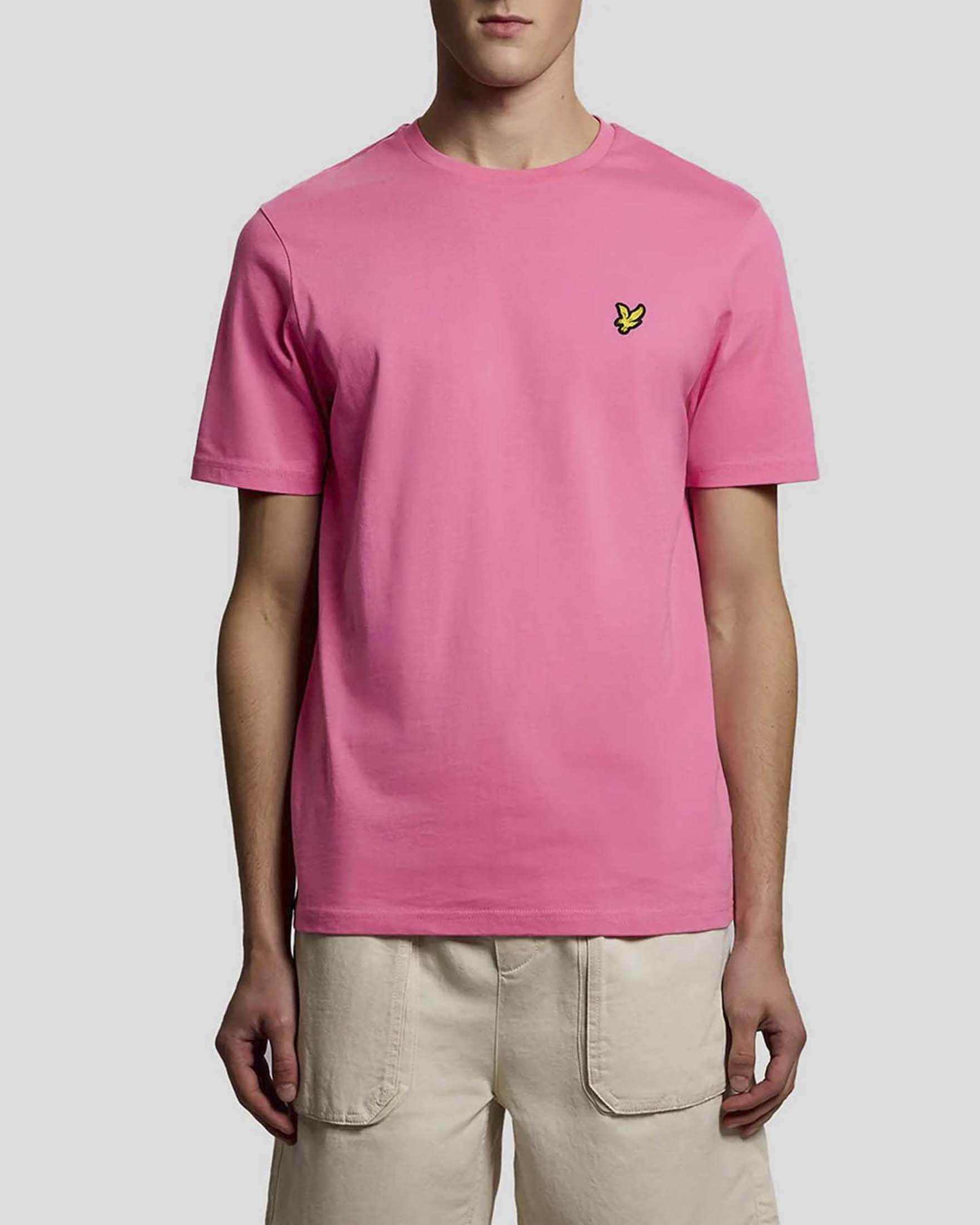 T-shirt Lyle & Scott mezza manica fucsia in cotone con logo aquila gialla ricamata sul petto