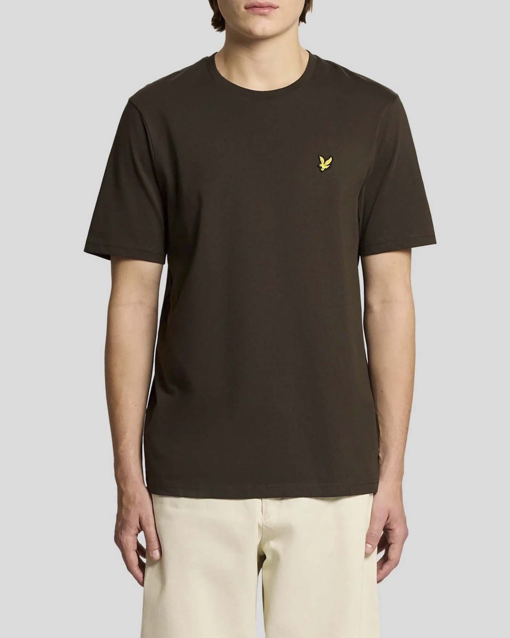 T-shirt Lyle & Scott mezza manica marrone in cotone con logo aquila gialla ricamata sul petto