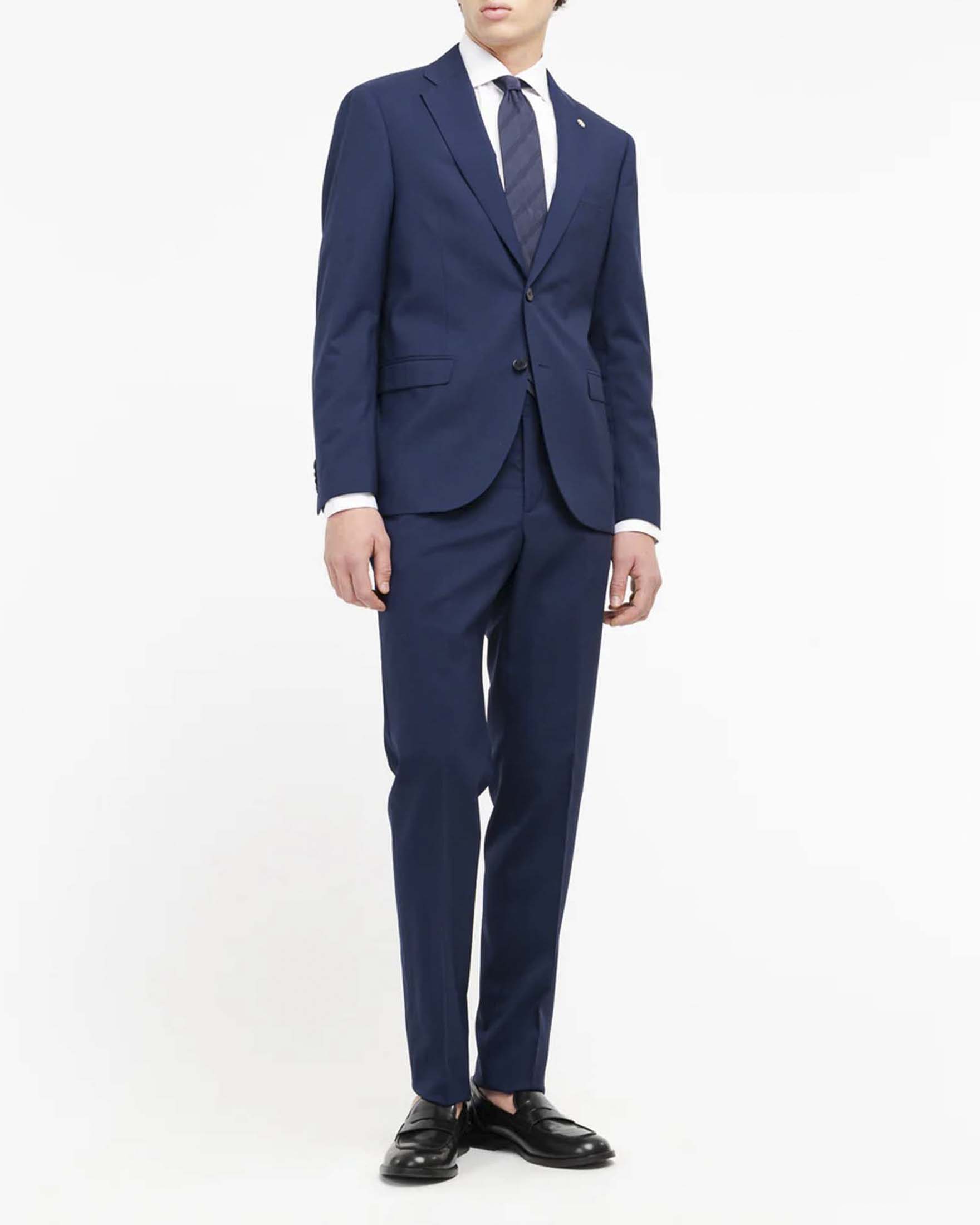 Abito Manuel Ritz blu in tela di lana stretch con rever classico