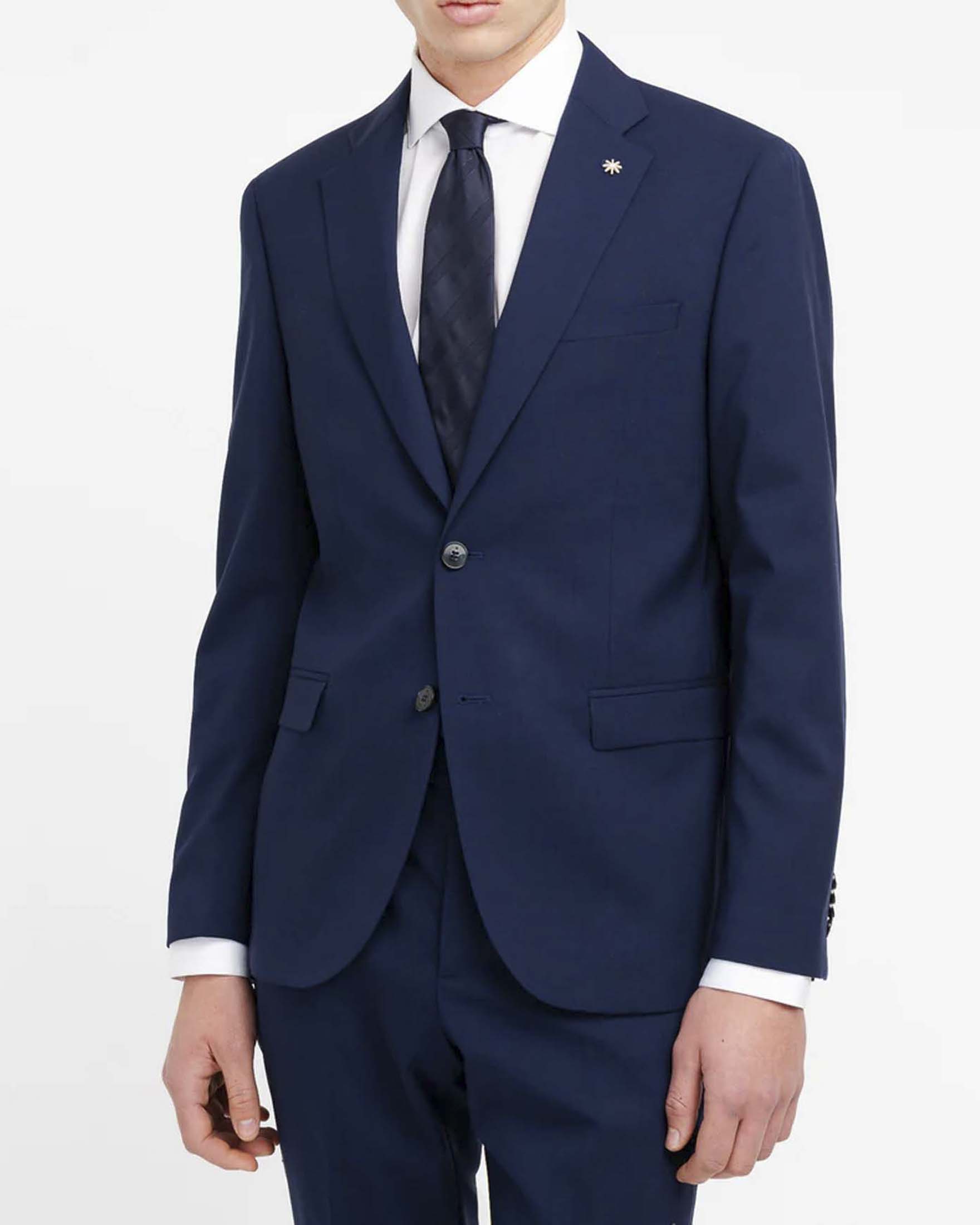 Abito Manuel Ritz blu in tela di lana stretch con rever classico image