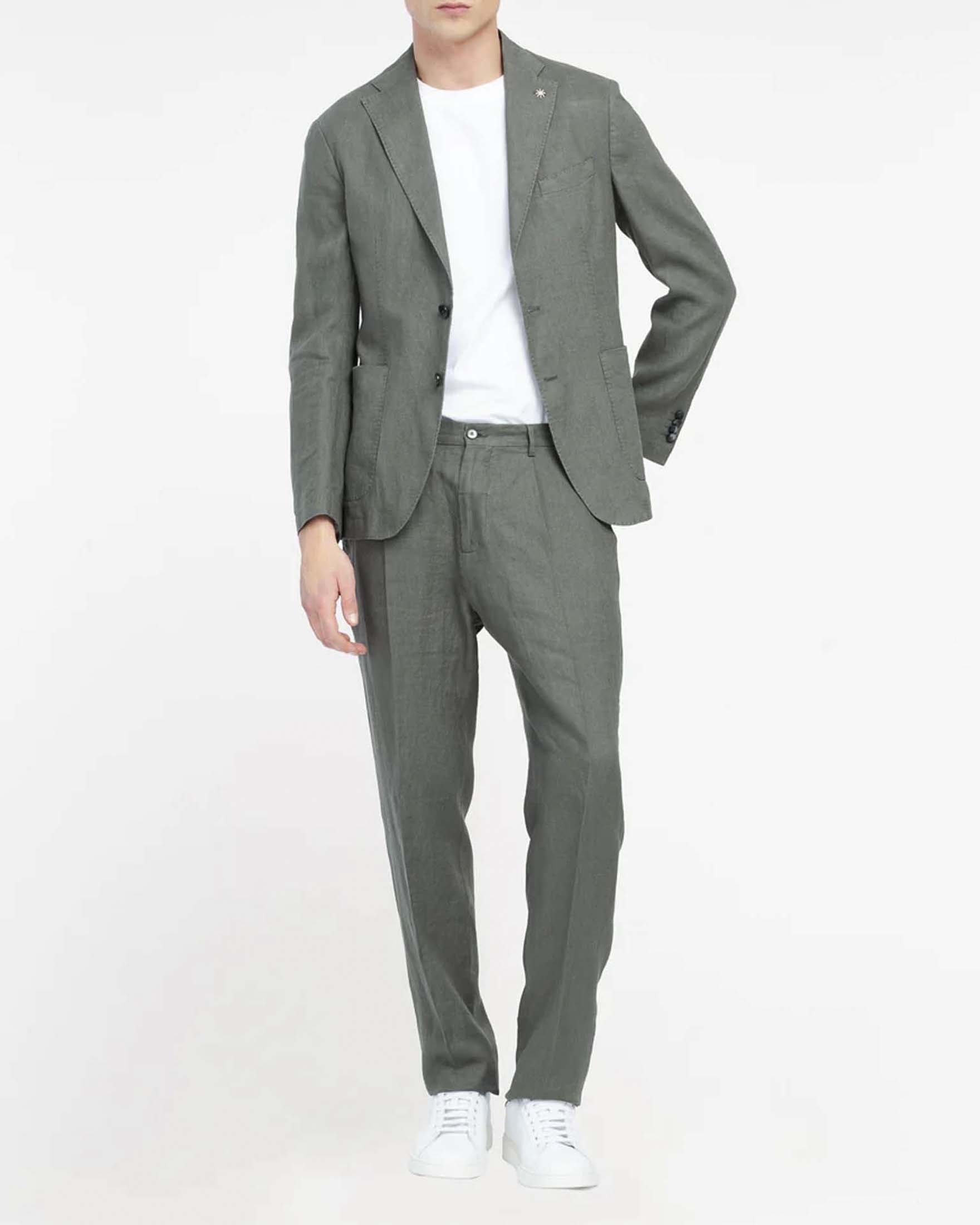 Abito Manuel Ritz verde militare in puro lino con rever classico