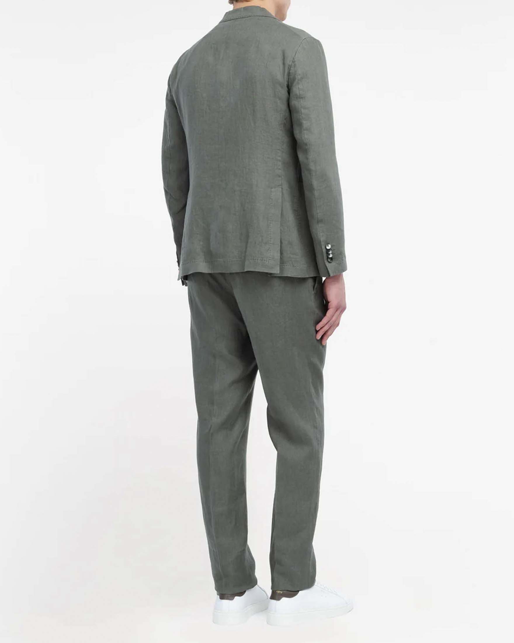 Abito Manuel Ritz verde militare in puro lino con rever classico image