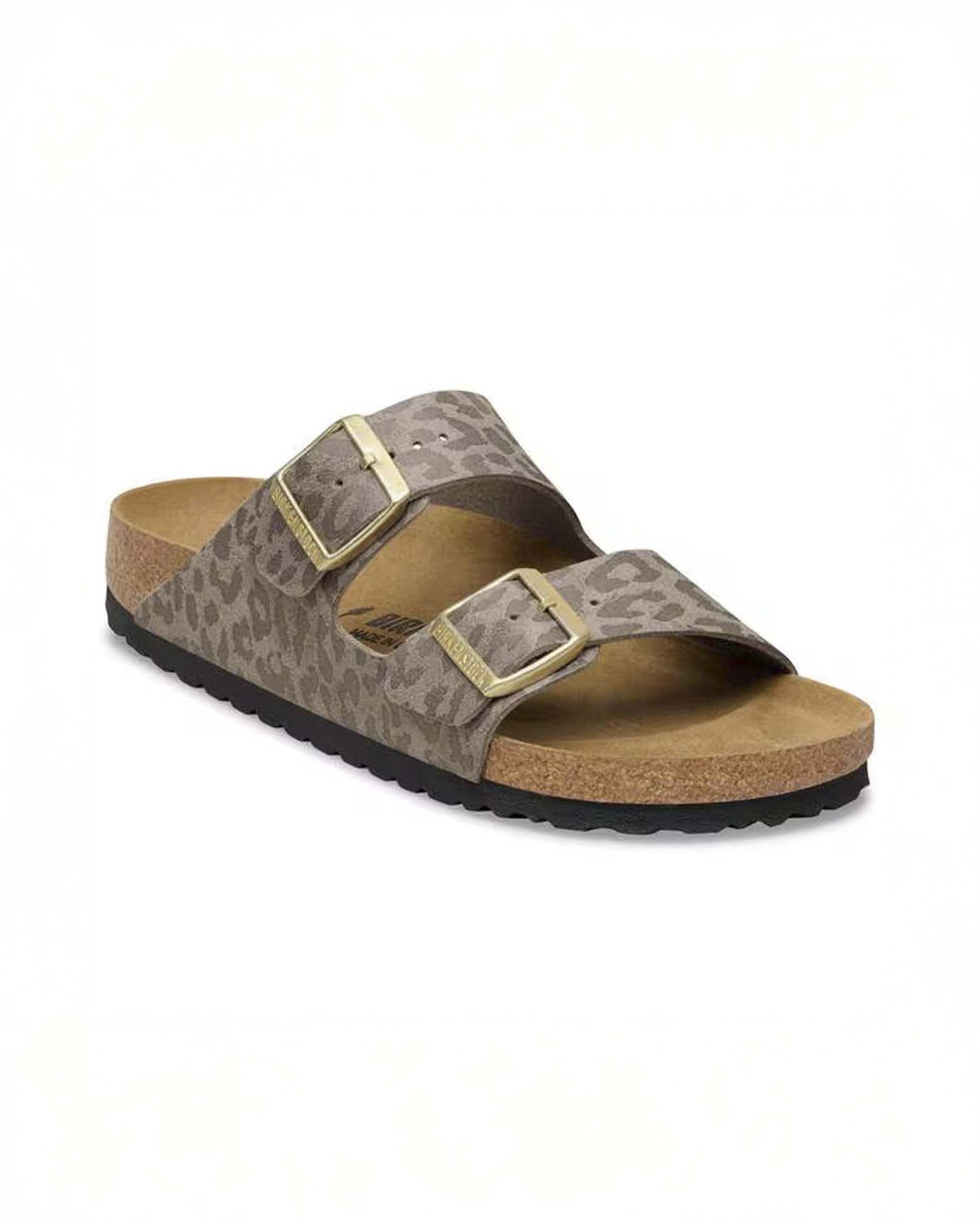 Sandalo Arizona Birkenstock effetto velluto con stampa animalier e doppio cinturino